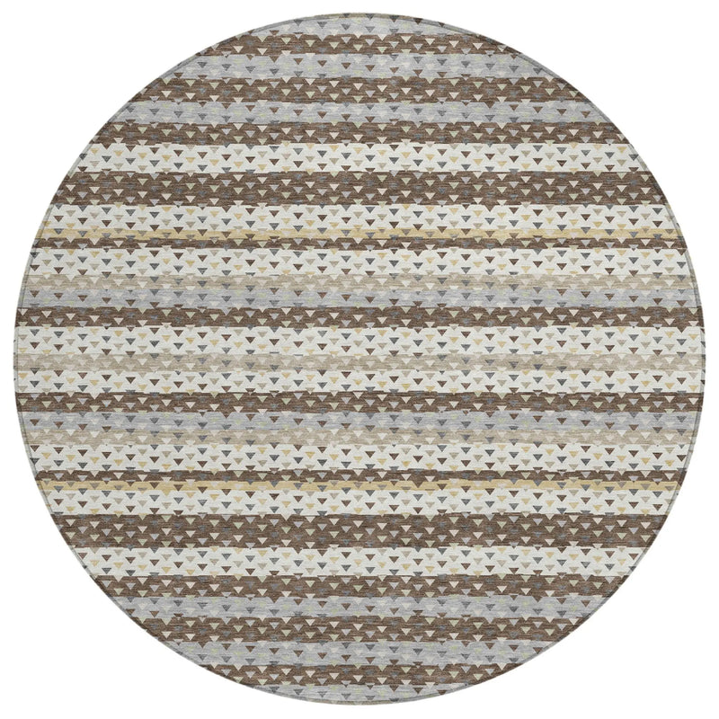 8' Coffee And Brown Round Striped Washable Indoor Outdoor Area Rug Homeroots Outdoor