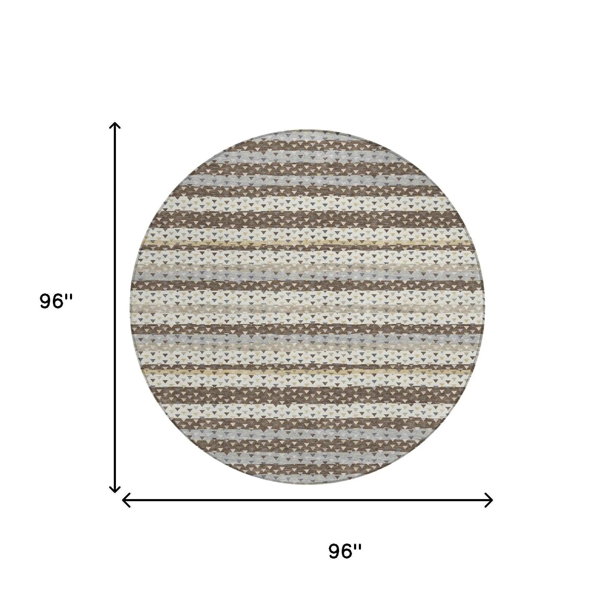 8' Coffee And Brown Round Striped Washable Indoor Outdoor Area Rug Homeroots Outdoor