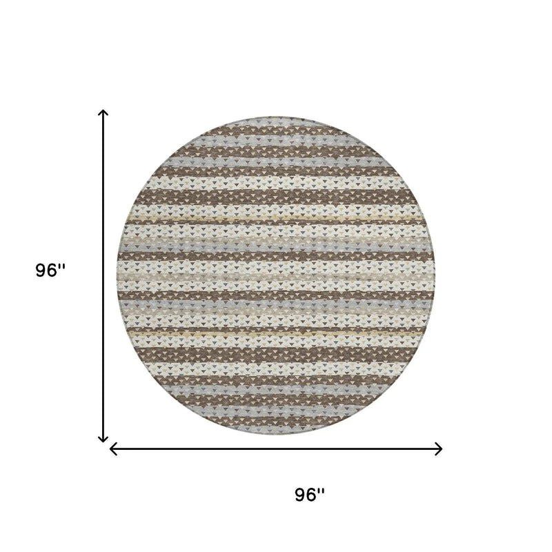 8' Coffee And Brown Round Striped Washable Indoor Outdoor Area Rug Homeroots Outdoor