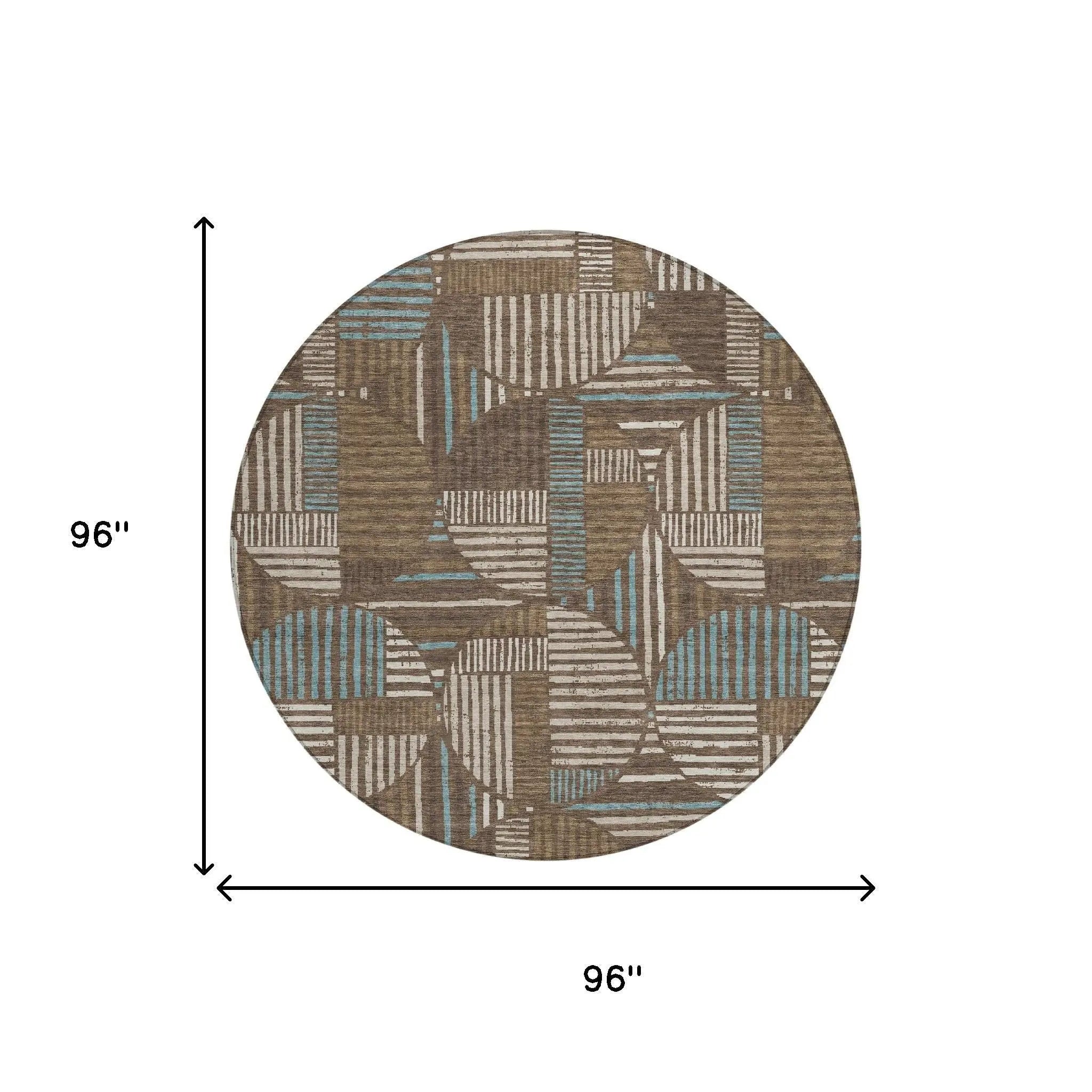 8' Coffee And Graphite Round Geometric Washable Indoor Outdoor Area Rug Homeroots Outdoor