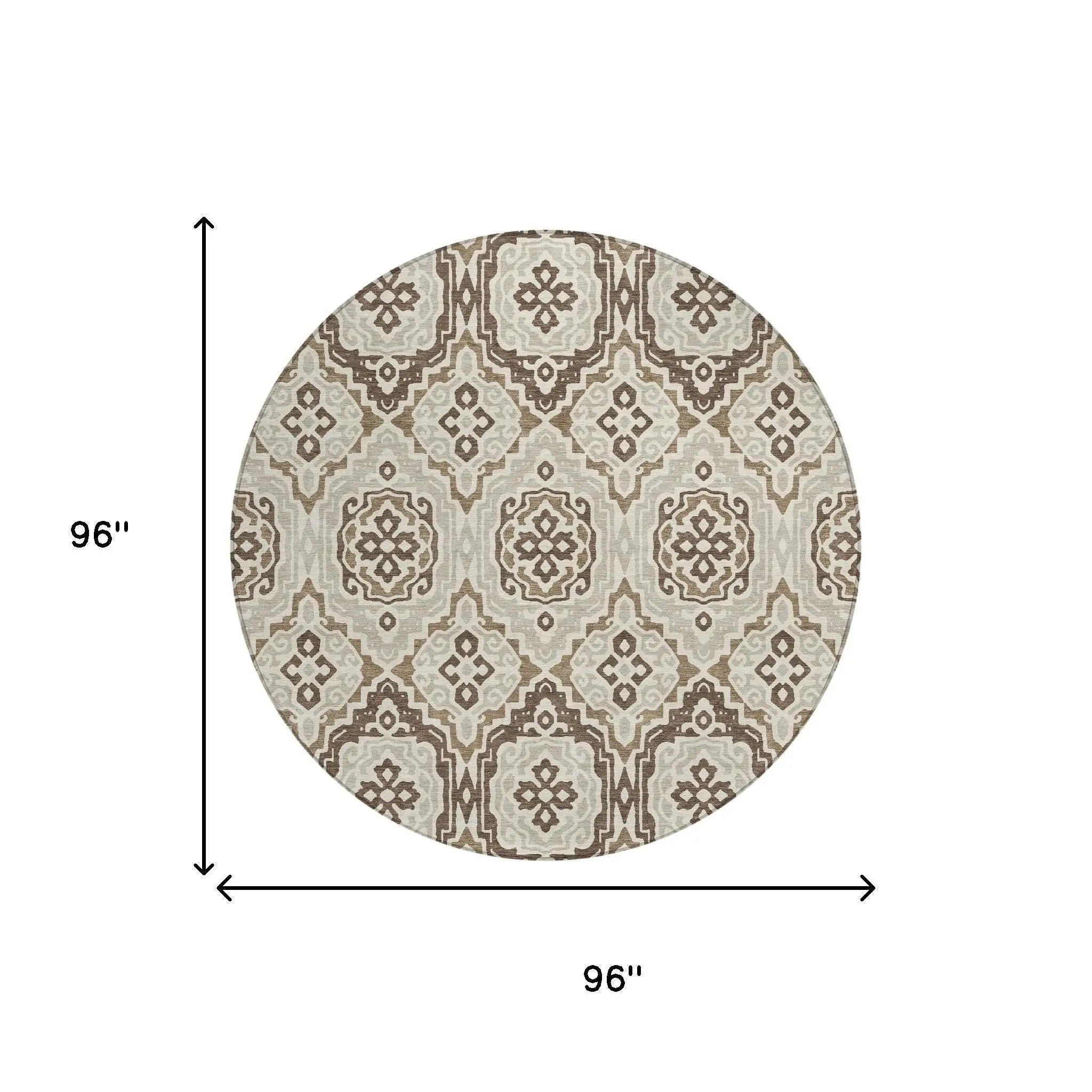 8' Coffee And Gray Round Tribal Washable Indoor Outdoor Area Rug Homeroots Outdoor