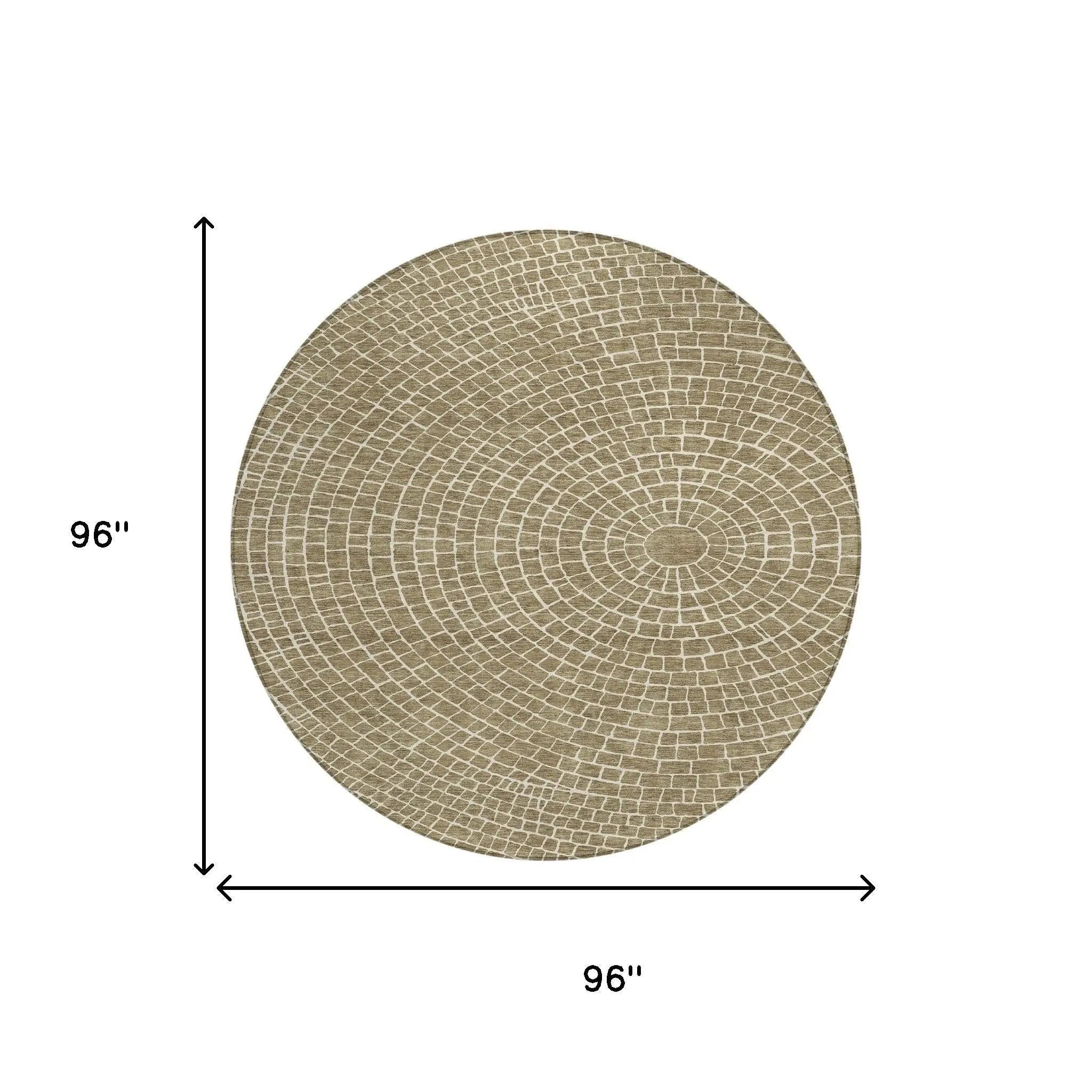8' Coffee And Ivory Round Geometric Washable Indoor Outdoor Area Rug Homeroots Outdoor