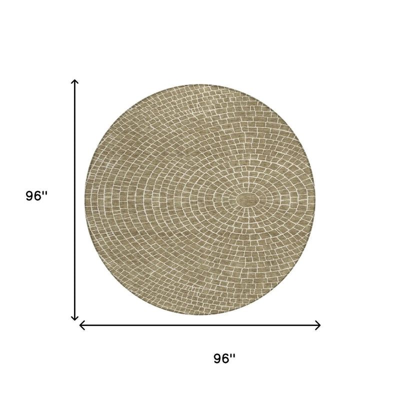 8' Coffee And Ivory Round Geometric Washable Indoor Outdoor Area Rug Homeroots Outdoor