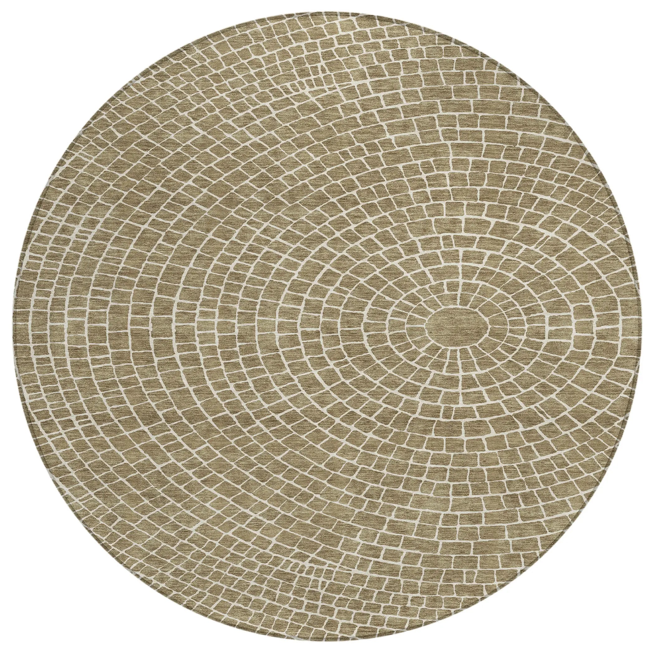 8' Coffee And Ivory Round Geometric Washable Indoor Outdoor Area Rug Homeroots Outdoor