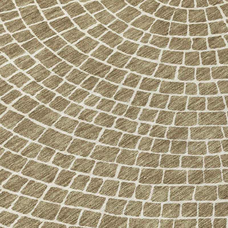 8' Coffee And Ivory Round Geometric Washable Indoor Outdoor Area Rug Homeroots Outdoor