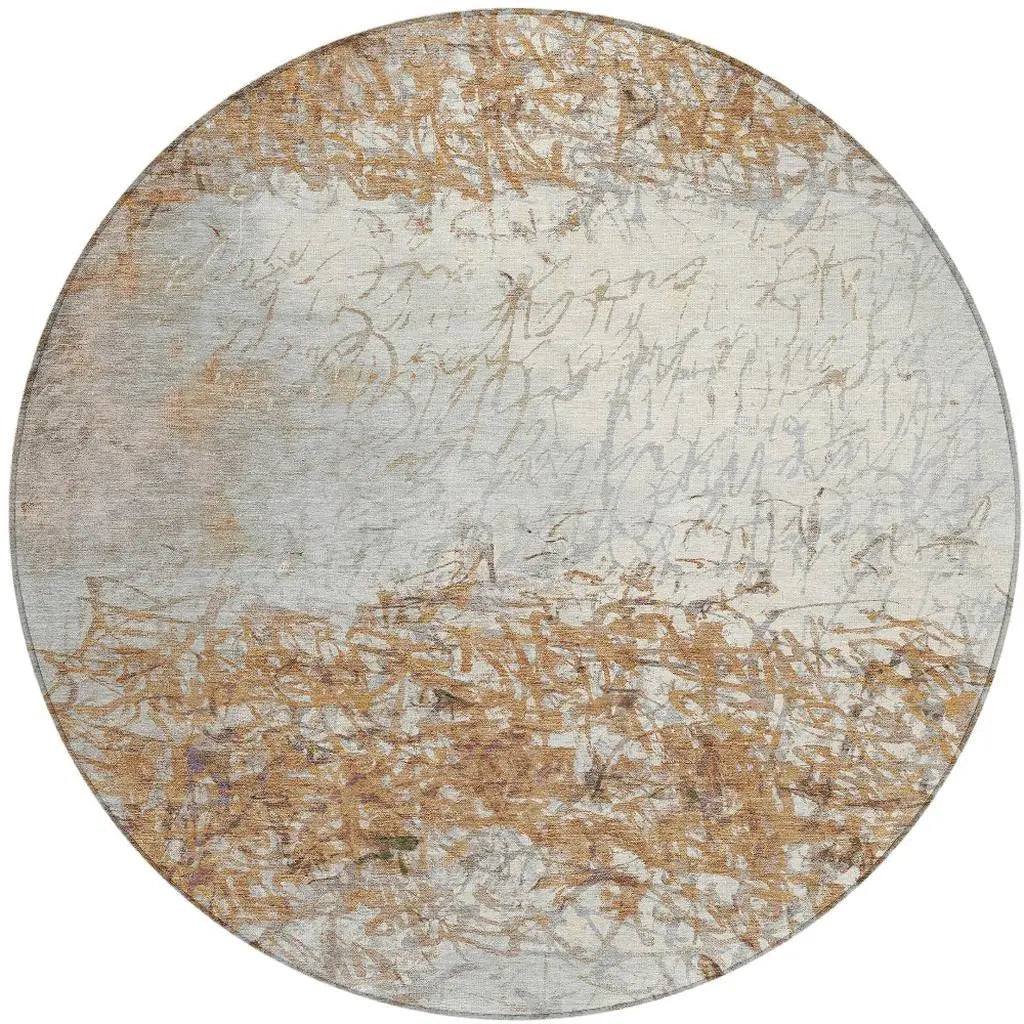 8' Copper And Beige Round Abstract Washable Indoor Outdoor Area Rug Homeroots Outdoor