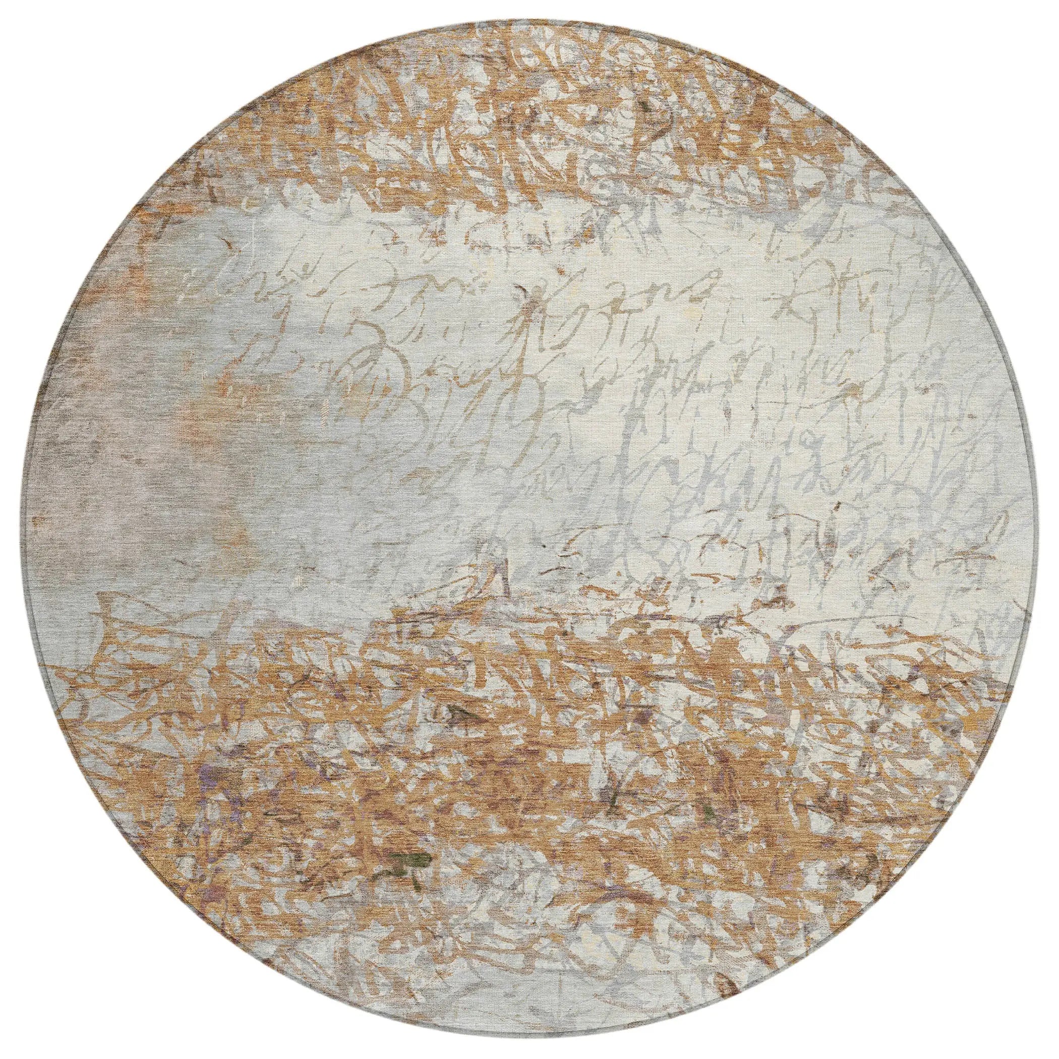 8' Copper And Beige Round Abstract Washable Indoor Outdoor Area Rug Homeroots Outdoor