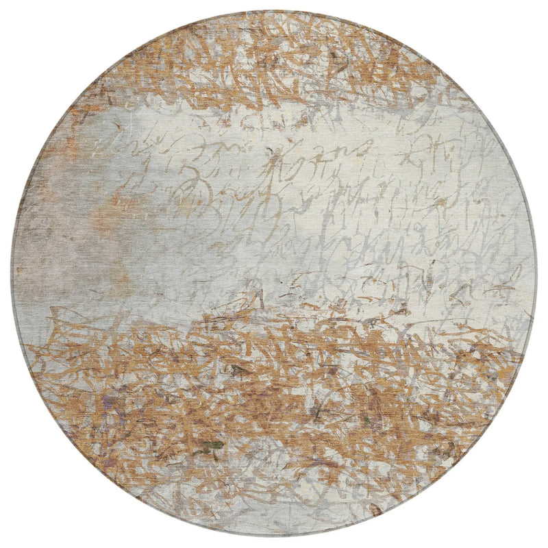 8' Copper And Beige Round Abstract Washable Indoor Outdoor Area Rug Homeroots Outdoor