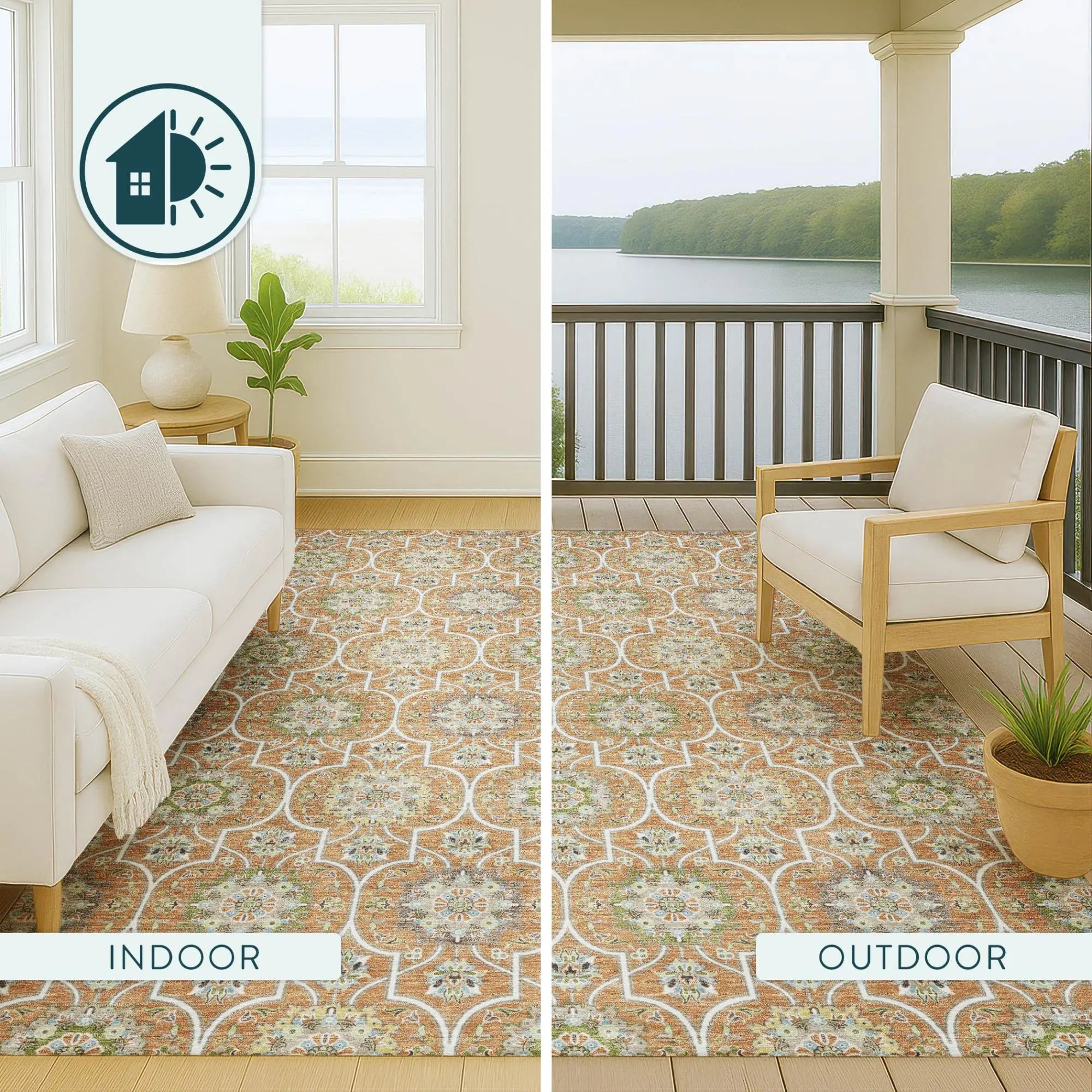 8' Copper And Beige Round Floral Medallion Washable Indoor Outdoor Area Rug Homeroots Outdoor