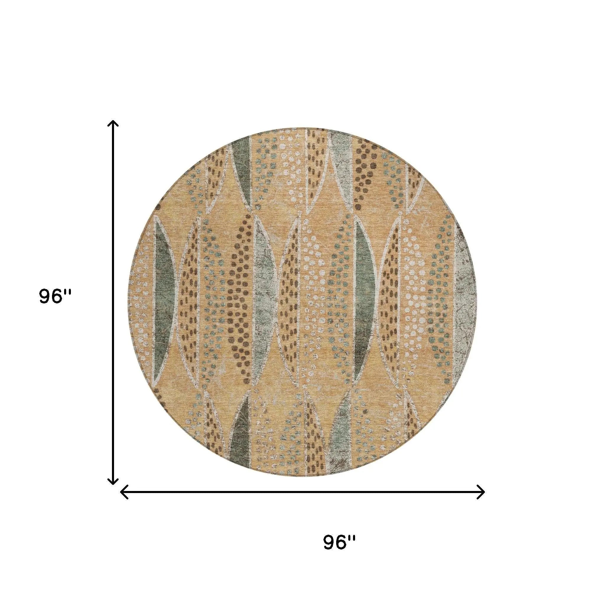 8' Copper And Beige Round Geometric Washable Indoor Outdoor Area Rug Homeroots Outdoor