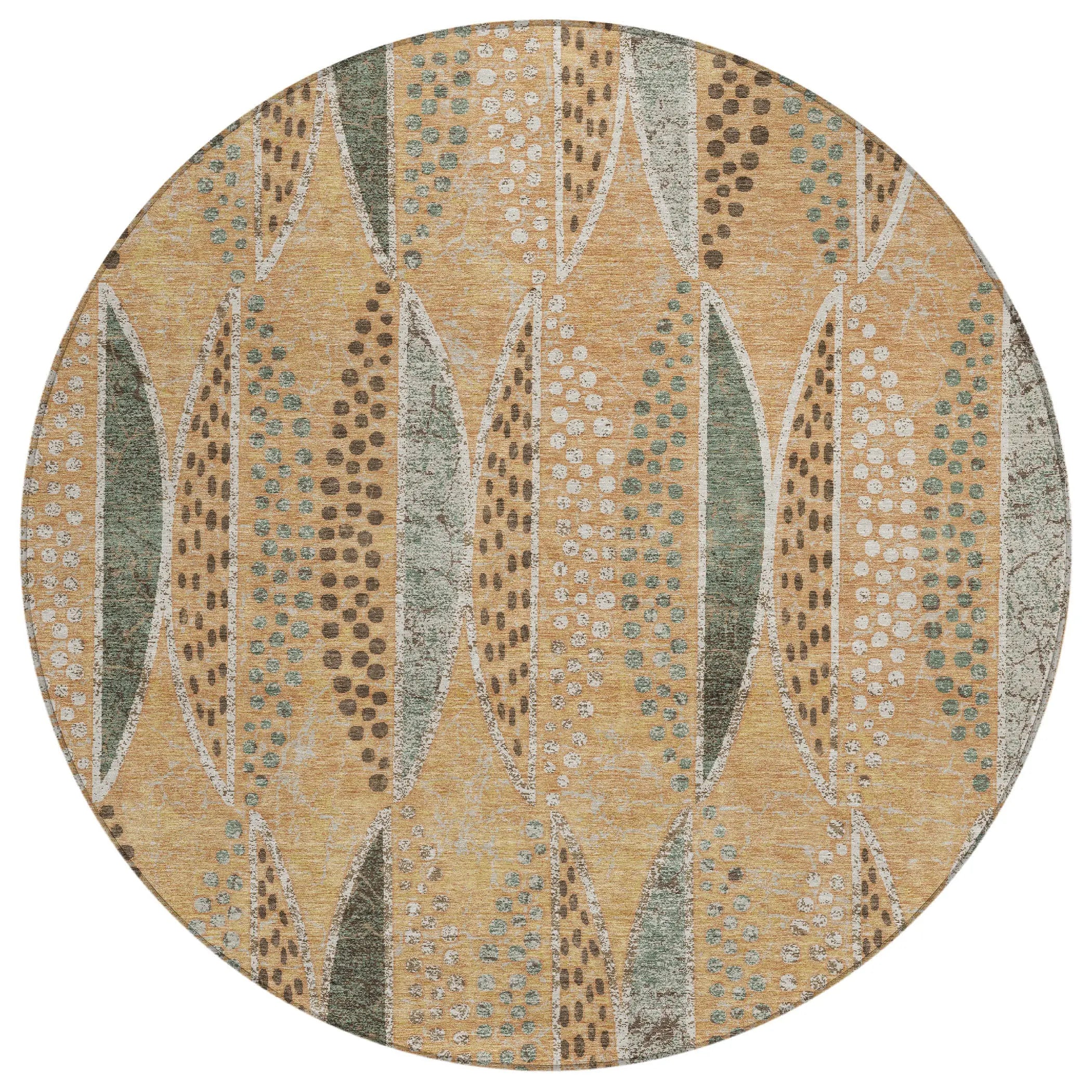 8' Copper And Beige Round Geometric Washable Indoor Outdoor Area Rug Homeroots Outdoor