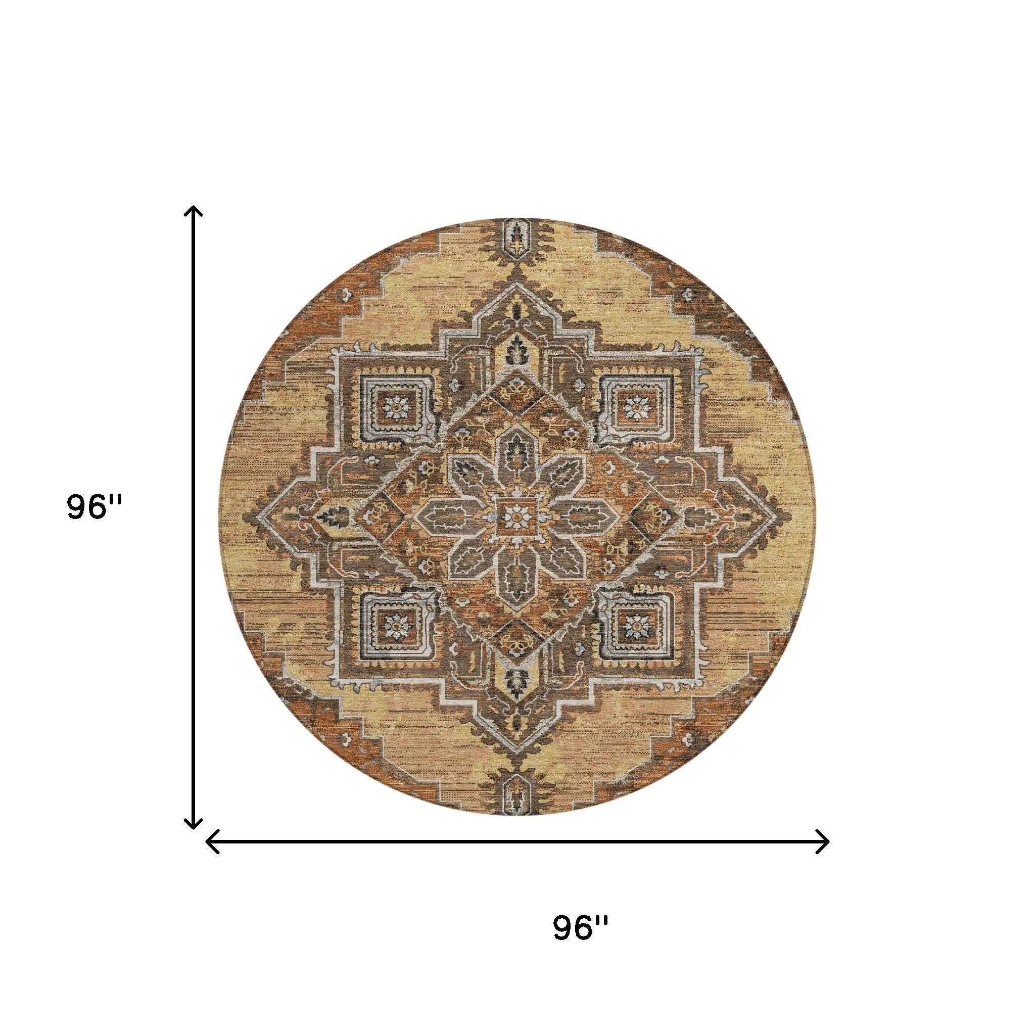 8' Copper And Beige Round Oriental Washable Indoor Outdoor Area Rug Homeroots Outdoor