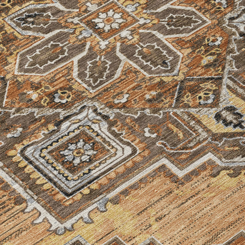8' Copper And Beige Round Oriental Washable Indoor Outdoor Area Rug Homeroots Outdoor