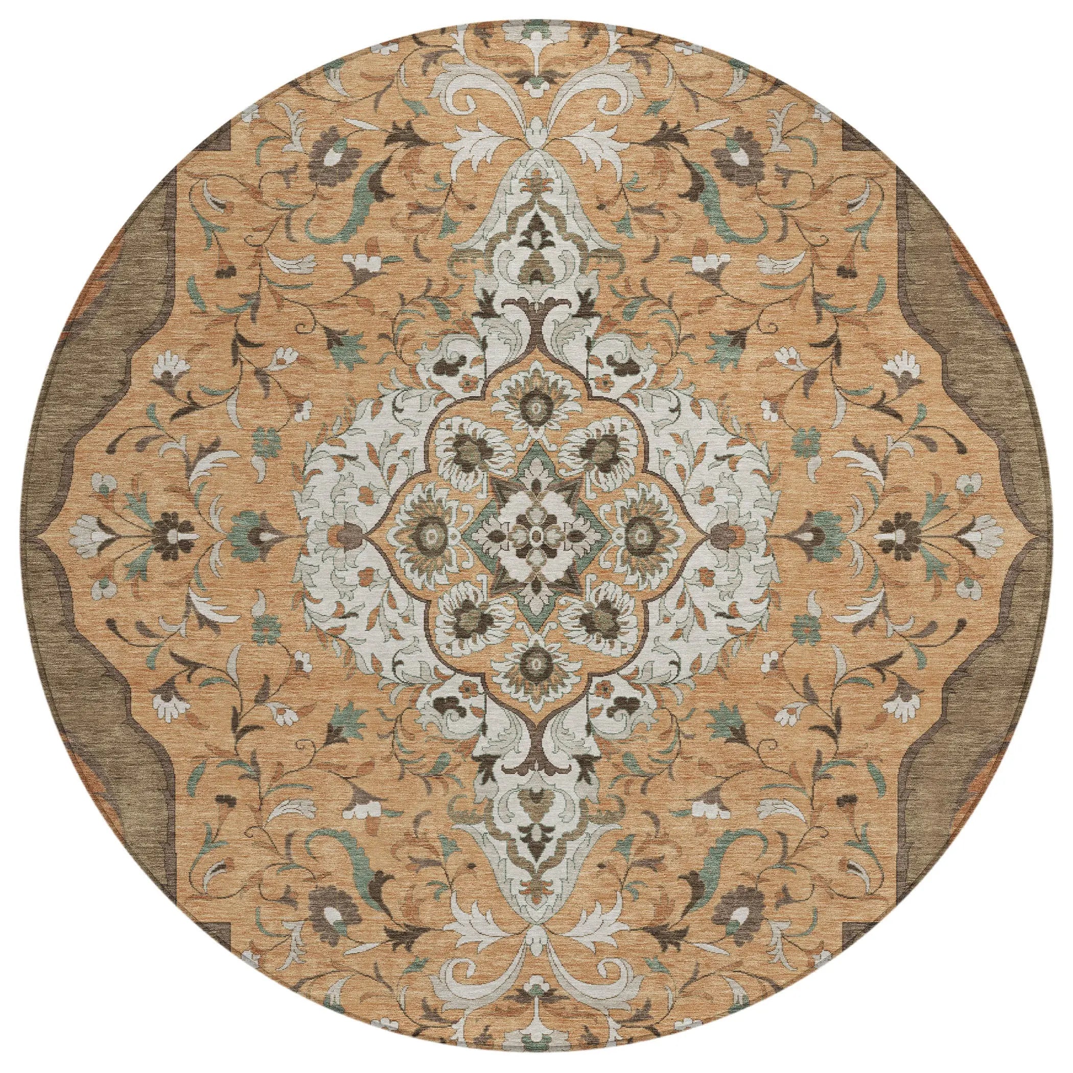 8' Copper And Blue Round Medallion Washable Indoor Outdoor Area Rug Homeroots Outdoor