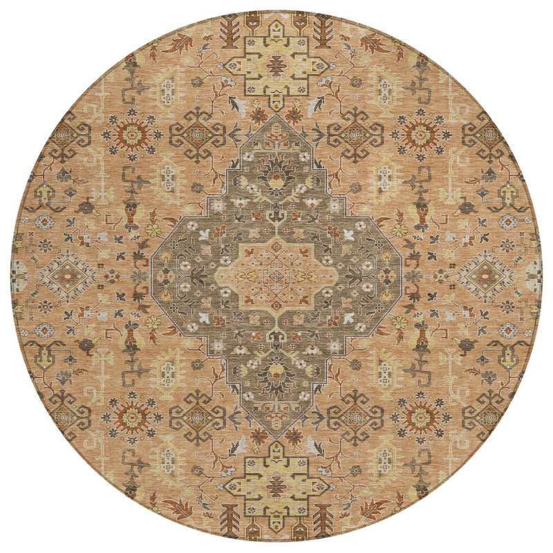 8' Copper And Blue Round Medallion Washable Indoor Outdoor Area Rug Homeroots Outdoor