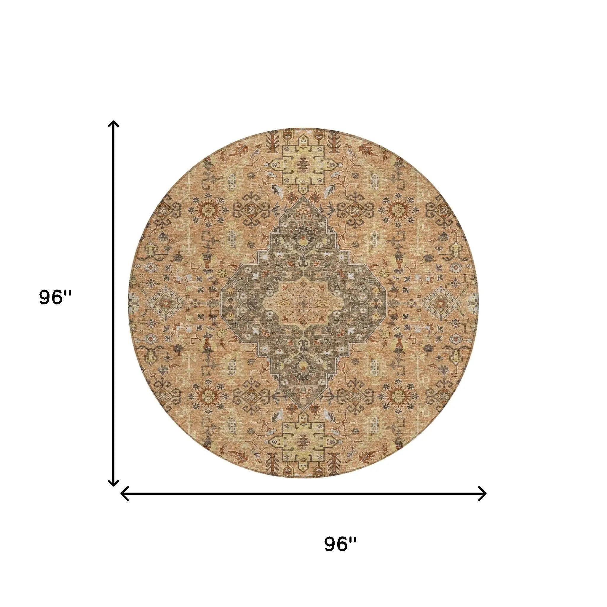 8' Copper And Blue Round Medallion Washable Indoor Outdoor Area Rug Homeroots Outdoor