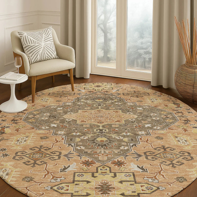 8' Copper And Blue Round Medallion Washable Indoor Outdoor Area Rug Homeroots Outdoor