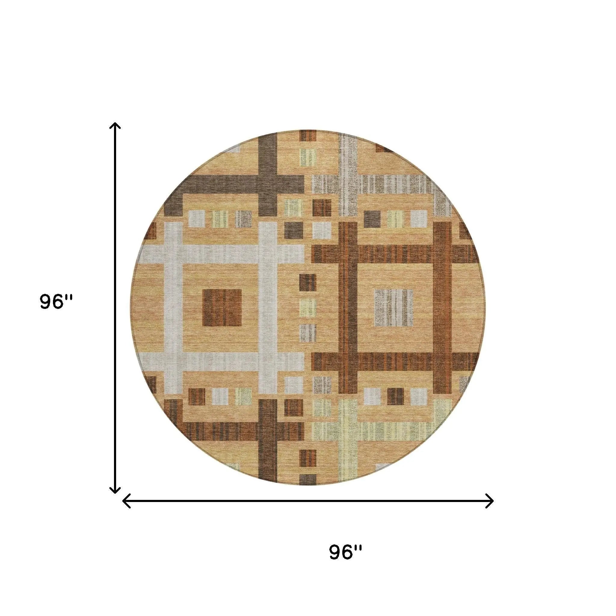 8' Copper And Brown Round Geometric Washable Indoor Outdoor Area Rug Homeroots Outdoor