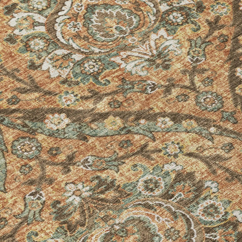 8' Copper And Gold Round Floral Washable Indoor Outdoor Area Rug Homeroots Outdoor