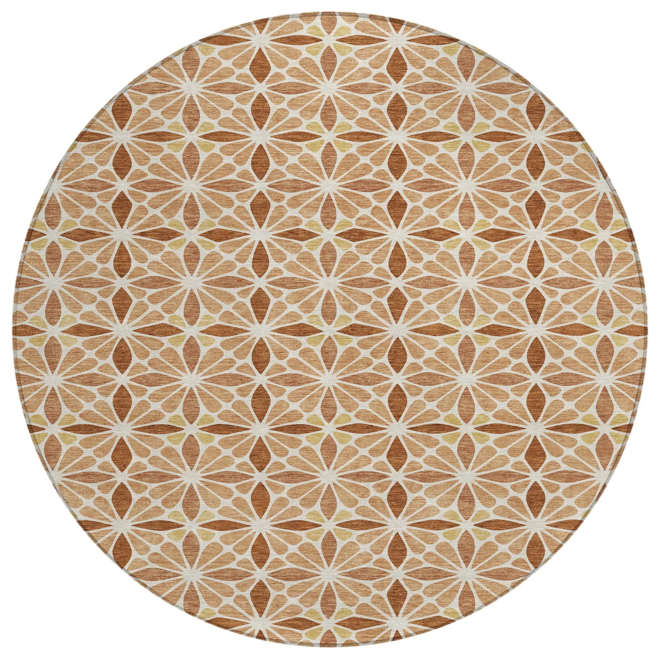 8' Copper And Gold Round Geometric Washable Indoor Outdoor Area Rug Homeroots Outdoor