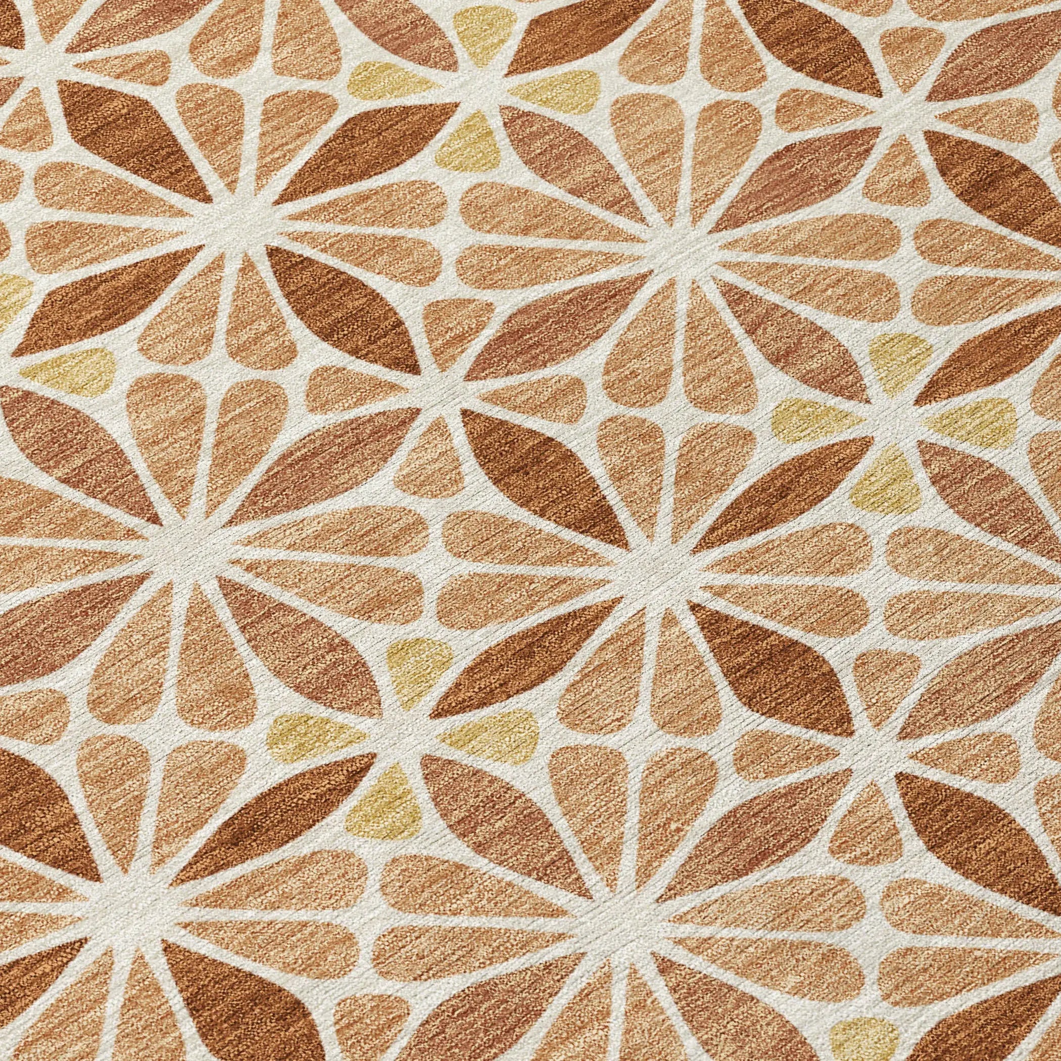 8' Copper And Gold Round Geometric Washable Indoor Outdoor Area Rug Homeroots Outdoor