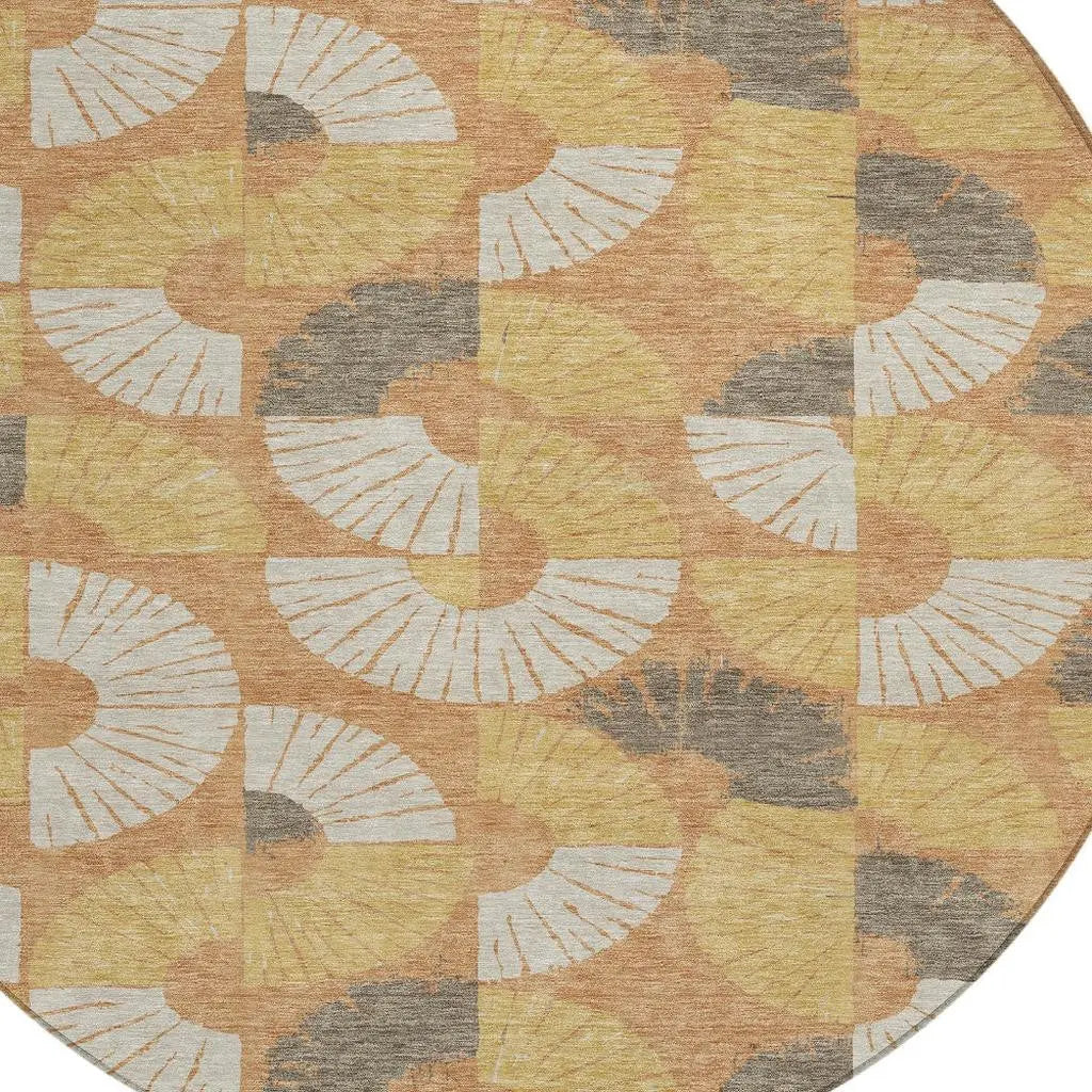 8' Copper And Gold Round Geometric Washable Indoor Outdoor Area Rug Homeroots Outdoor