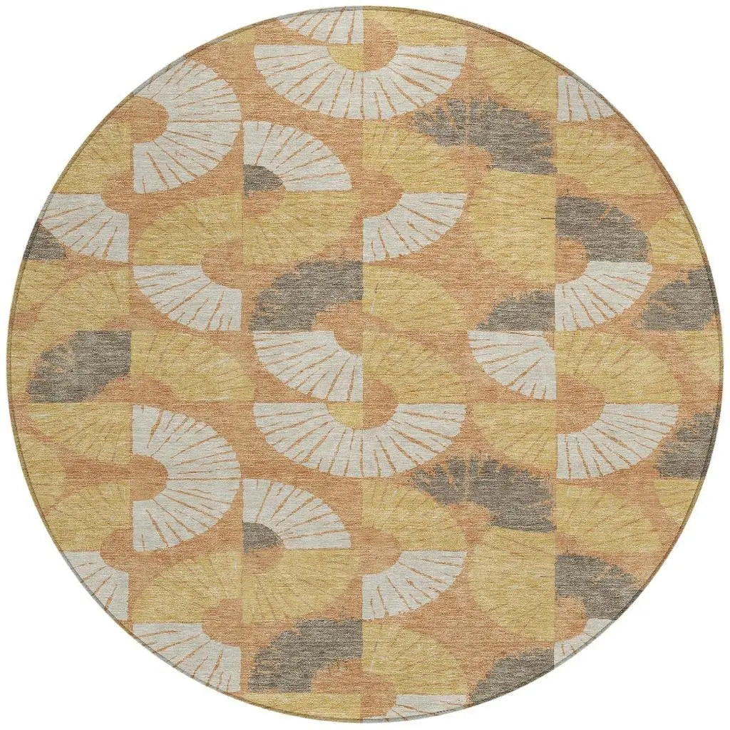 8' Copper And Gold Round Geometric Washable Indoor Outdoor Area Rug Homeroots Outdoor