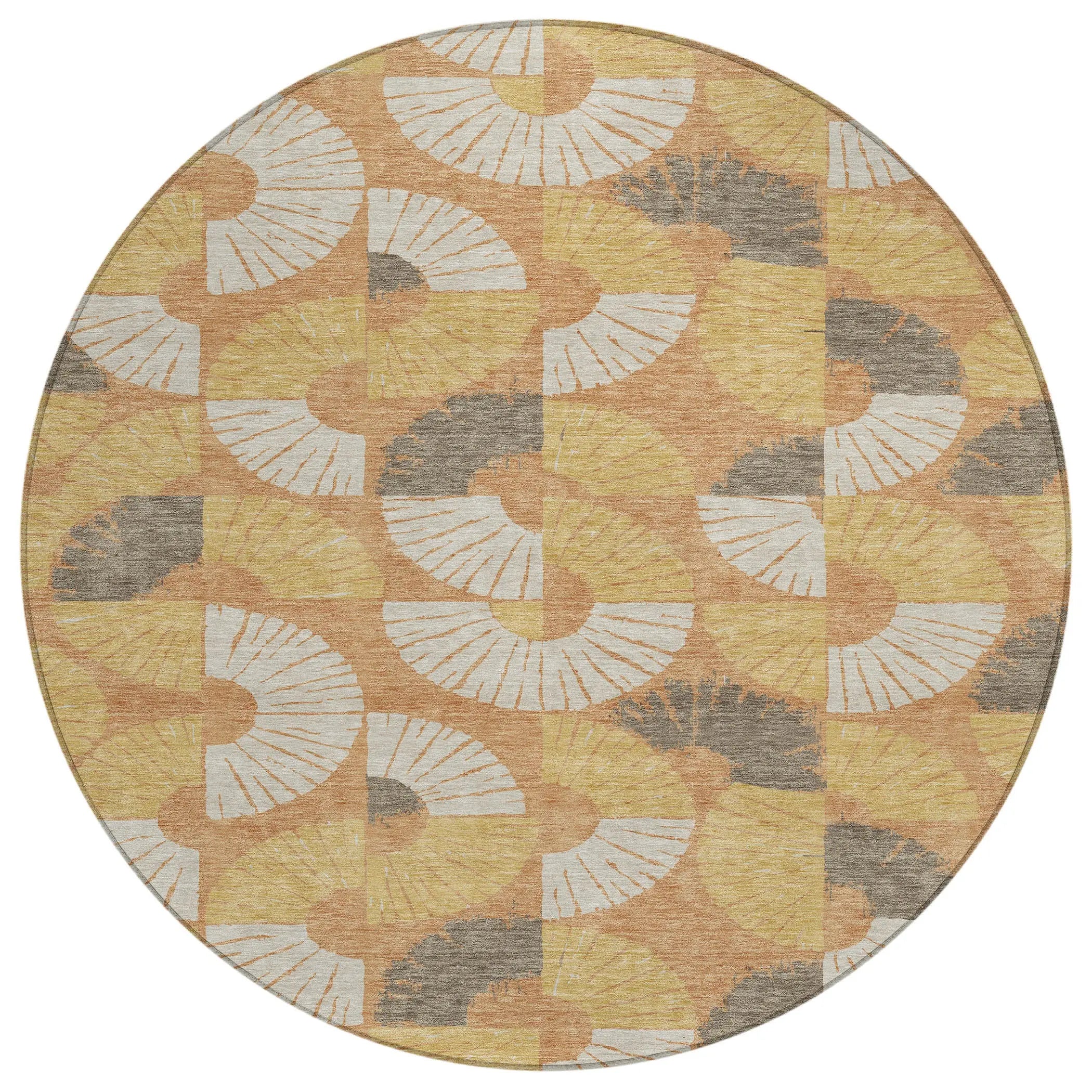 8' Copper And Gold Round Geometric Washable Indoor Outdoor Area Rug Homeroots Outdoor