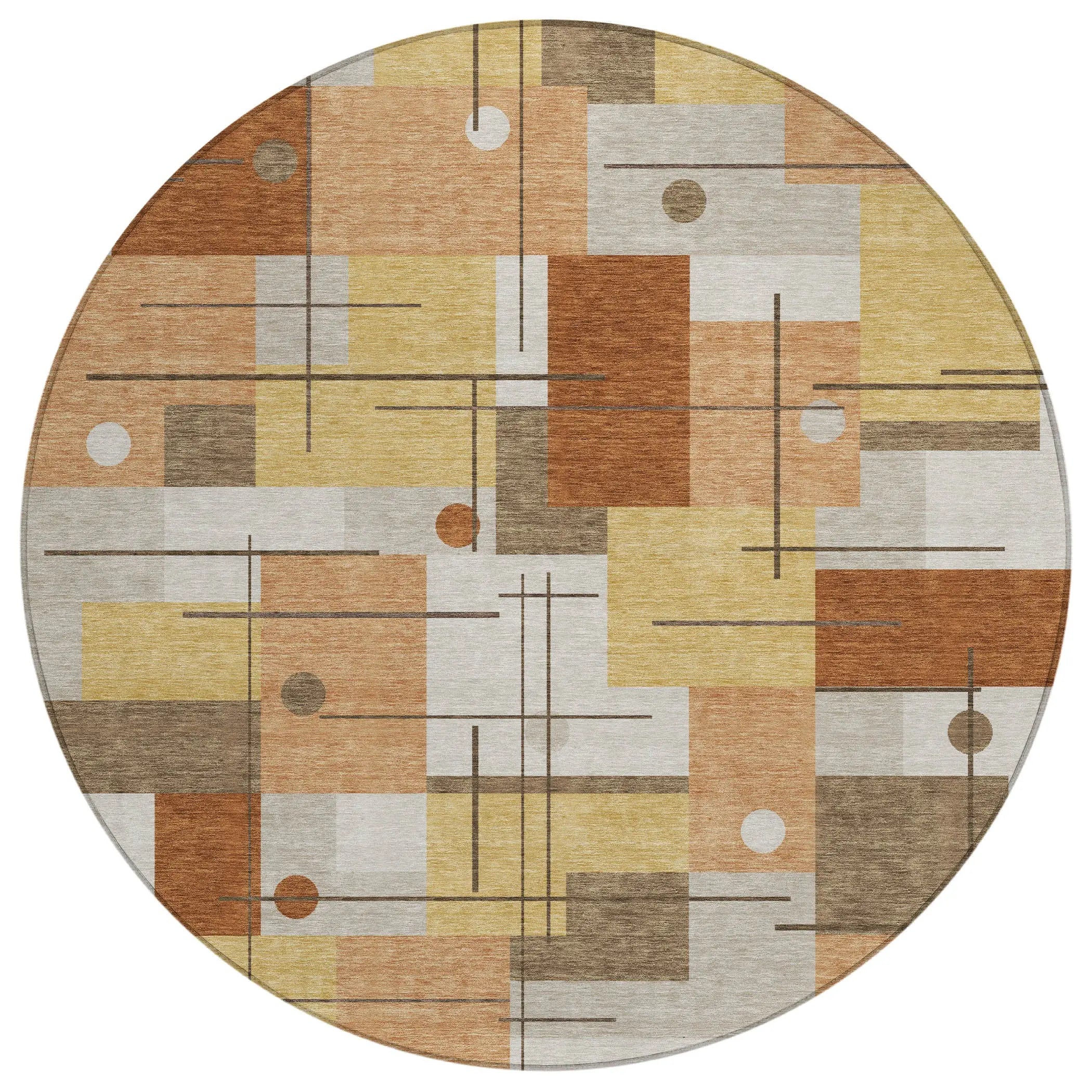 8' Copper And Graphite Round Geometric Washable Indoor Outdoor Area Rug Homeroots Outdoor