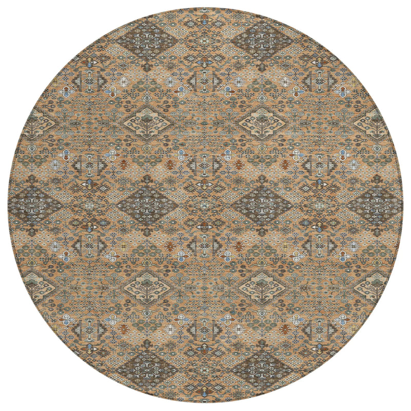 8' Copper And Green Round Geometric Washable Indoor Outdoor Area Rug Homeroots Outdoor
