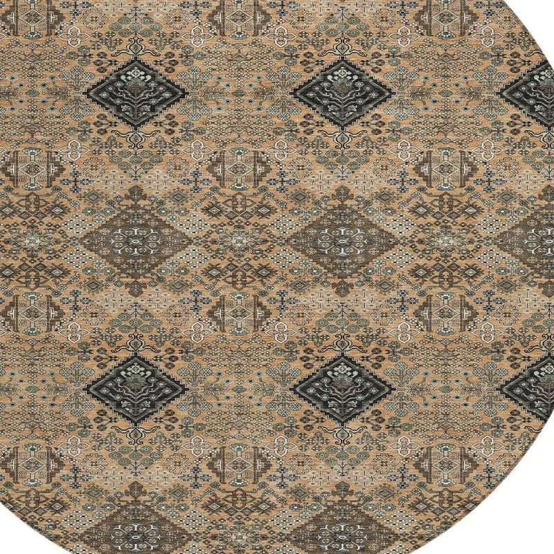 8' Copper And Green Round Geometric Washable Indoor Outdoor Area Rug Homeroots Outdoor