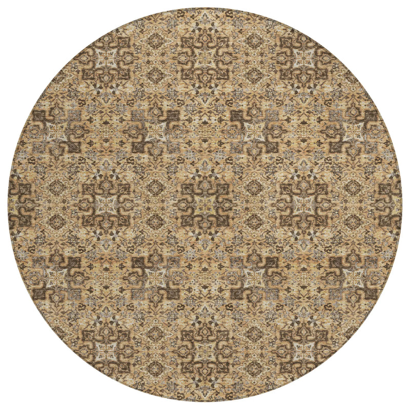 8' Copper And Green Round Oriental Washable Indoor Outdoor Area Rug Homeroots Outdoor