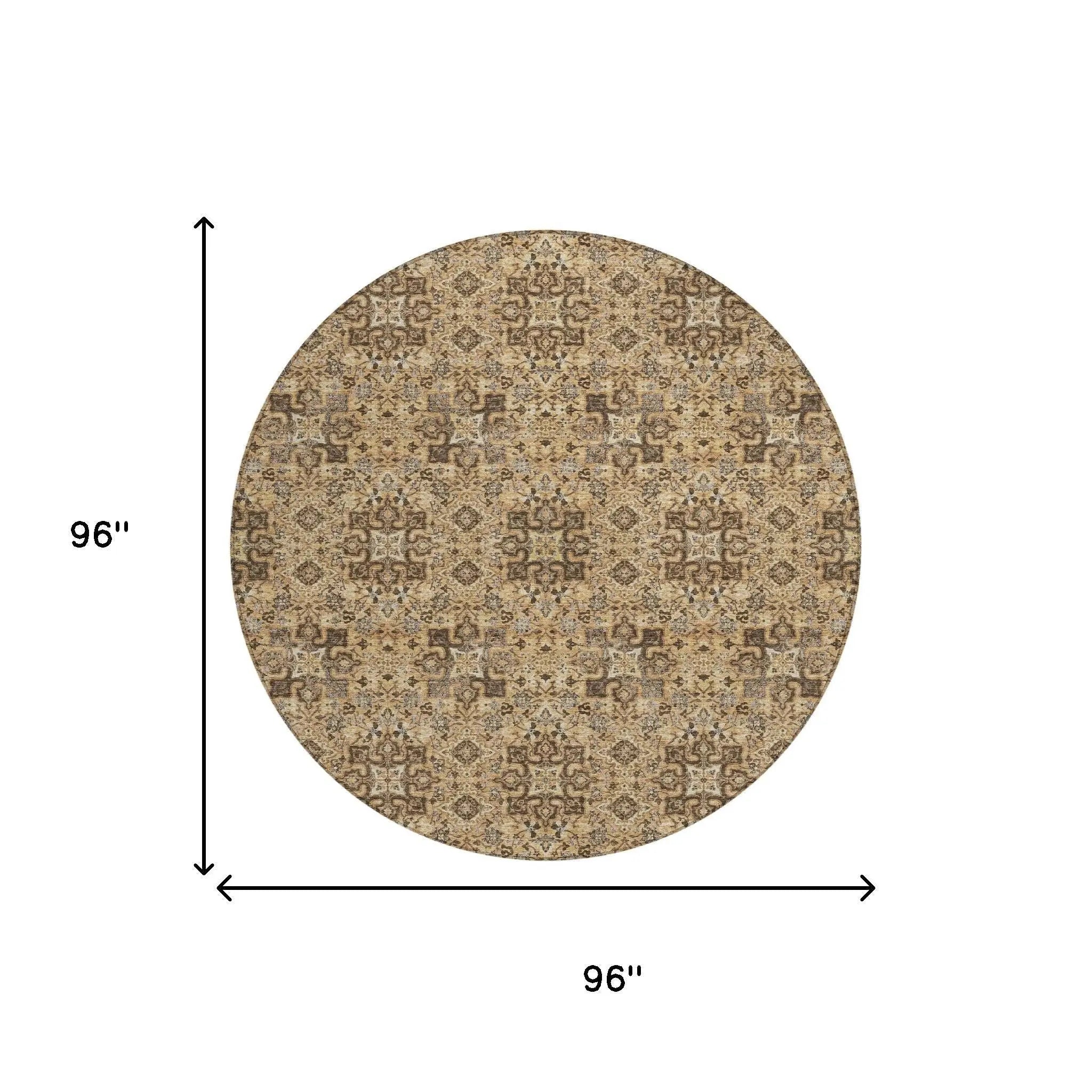 8' Copper And Green Round Oriental Washable Indoor Outdoor Area Rug Homeroots Outdoor