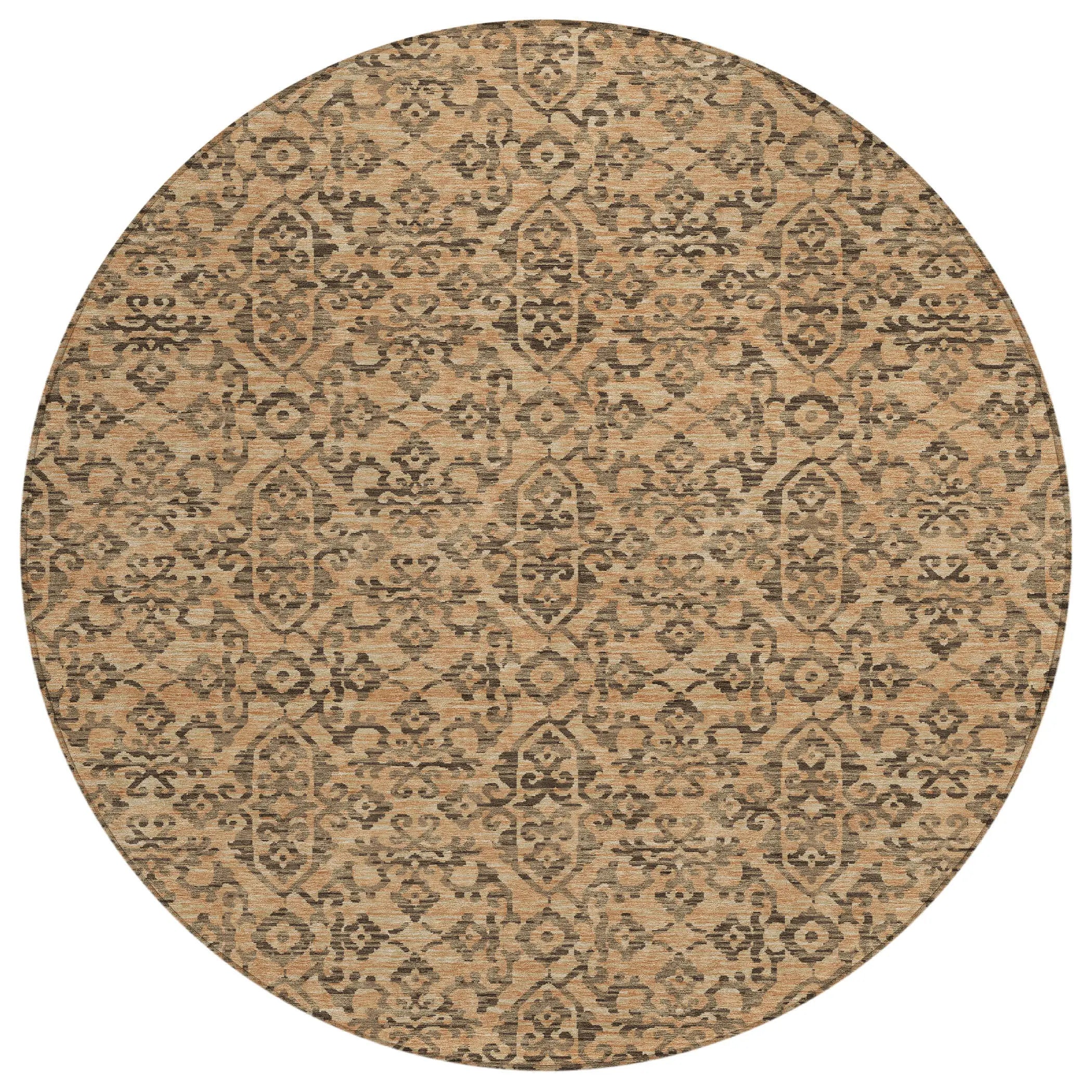 8' Copper And Green Round Oriental Washable Indoor Outdoor Area Rug Homeroots Outdoor