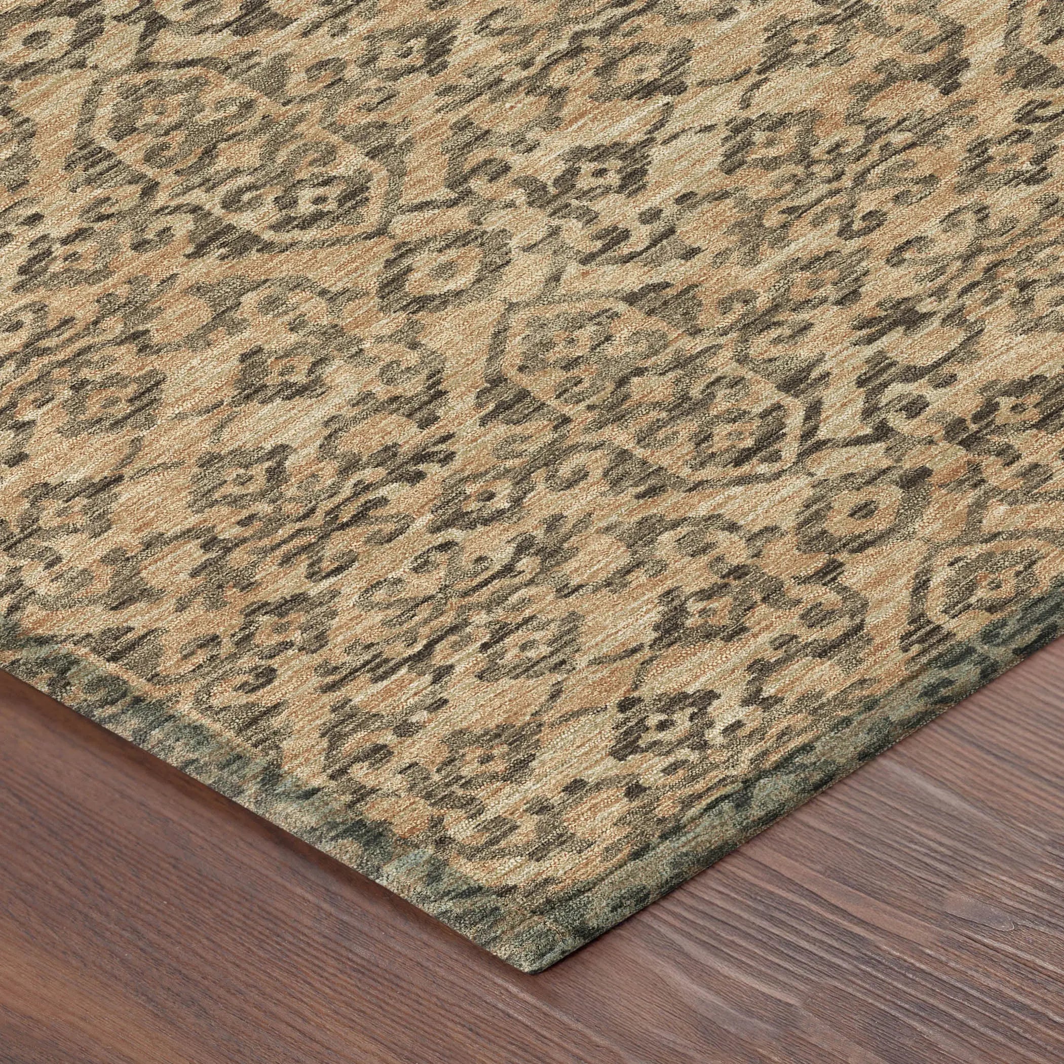 8' Copper And Green Round Oriental Washable Indoor Outdoor Area Rug Homeroots Outdoor