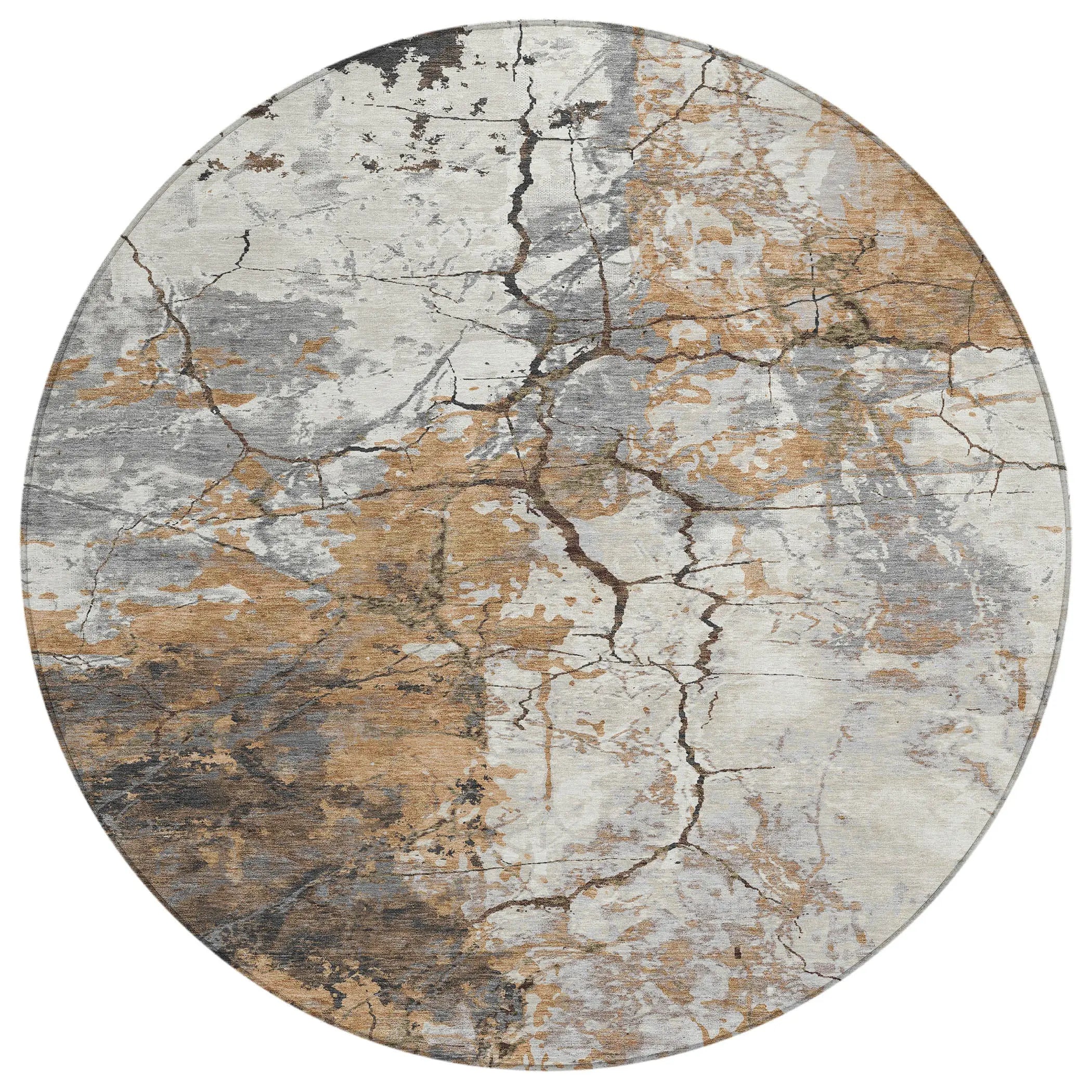 8' Copper And Ivory Round Abstract Washable Indoor Outdoor Area Rug Homeroots Outdoor