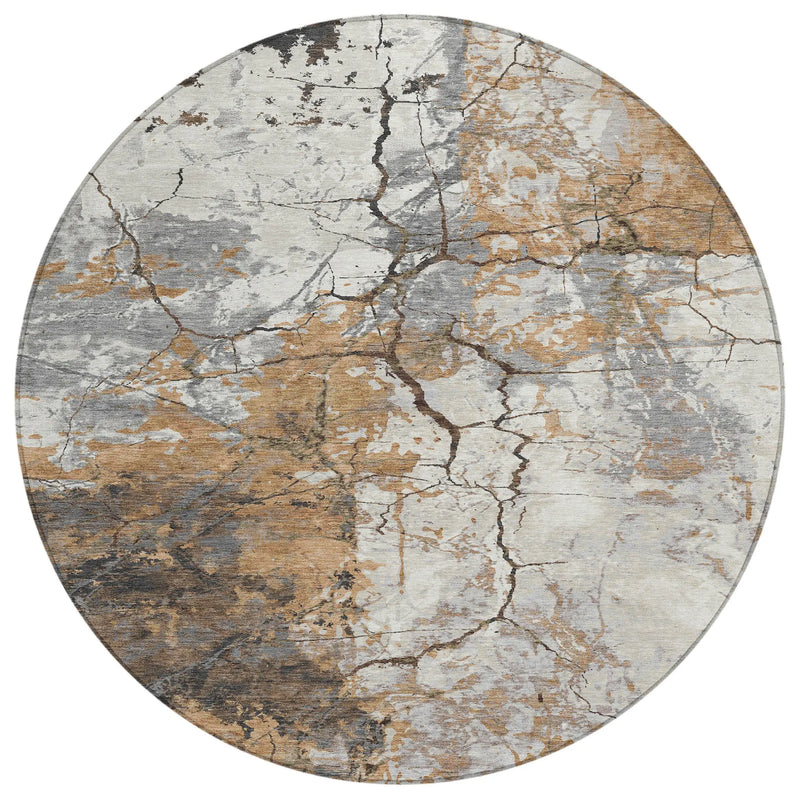 8' Copper And Ivory Round Abstract Washable Indoor Outdoor Area Rug Homeroots Outdoor