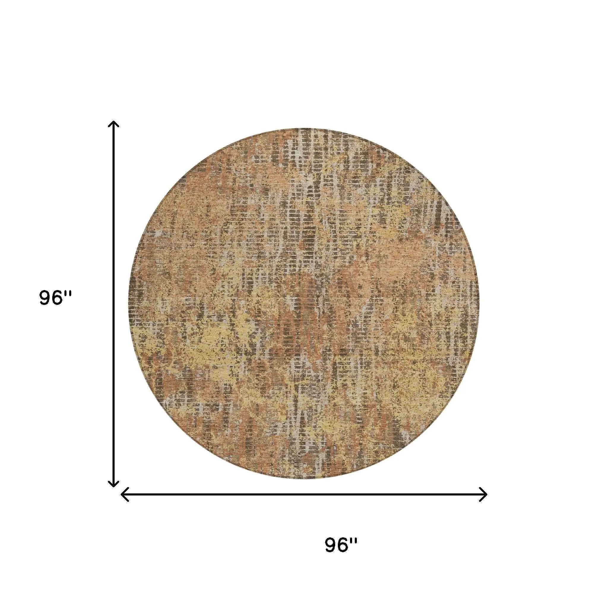 8' Copper And Ivory Round Abstract Washable Indoor Outdoor Area Rug Homeroots Outdoor