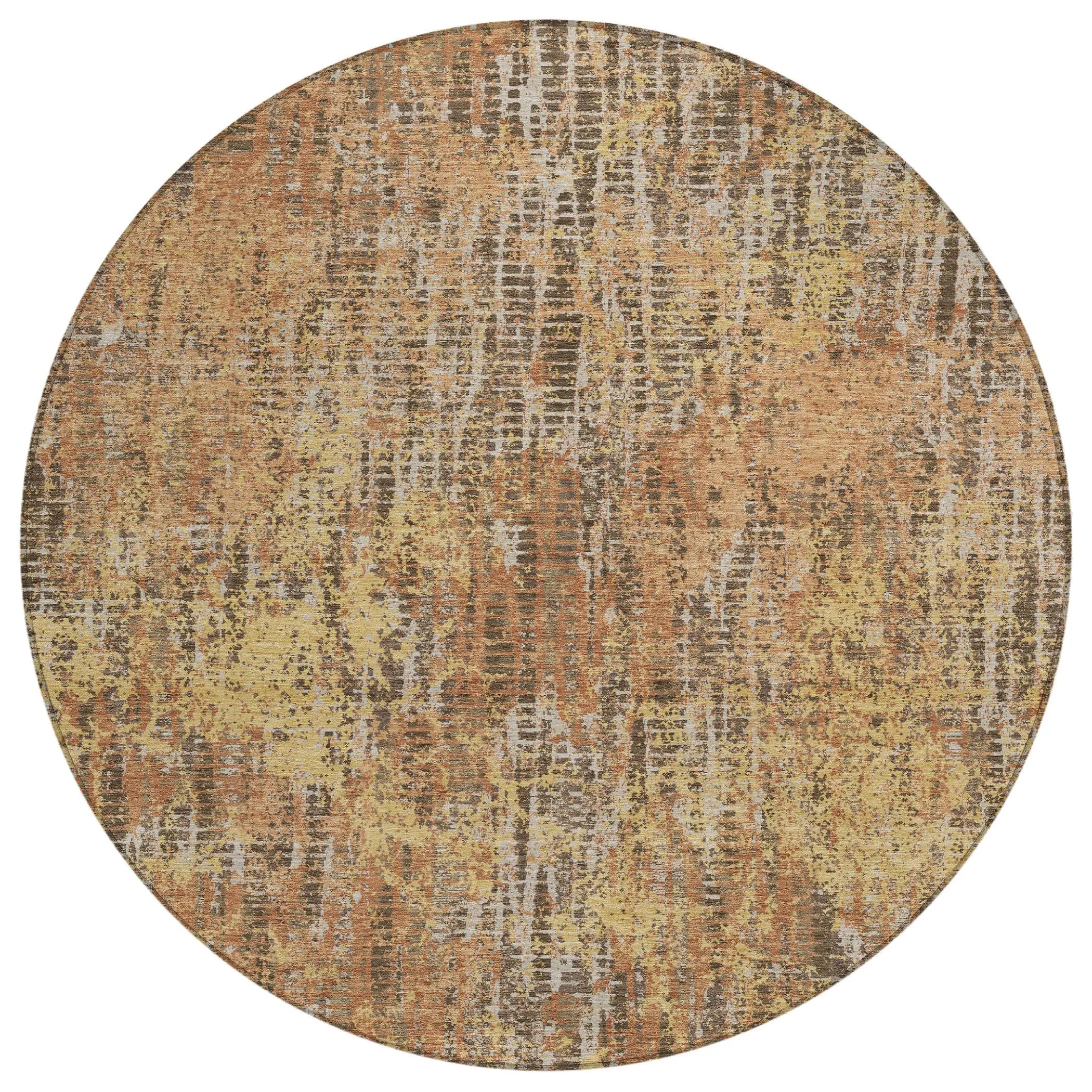 8' Copper And Ivory Round Abstract Washable Indoor Outdoor Area Rug Homeroots Outdoor