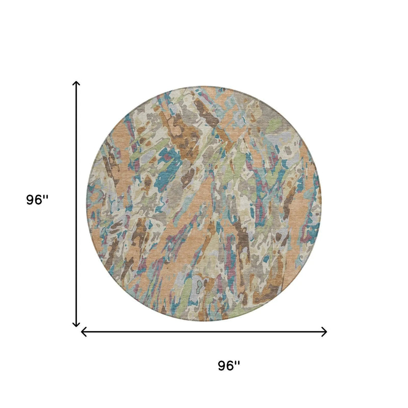 8' Copper And Ivory Round Abstract Washable Indoor Outdoor Area Rug Homeroots Outdoor