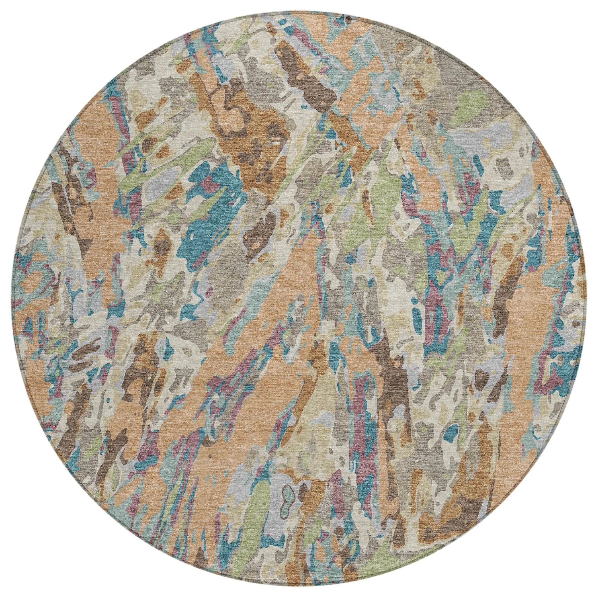 8' Copper And Ivory Round Abstract Washable Indoor Outdoor Area Rug Homeroots Outdoor