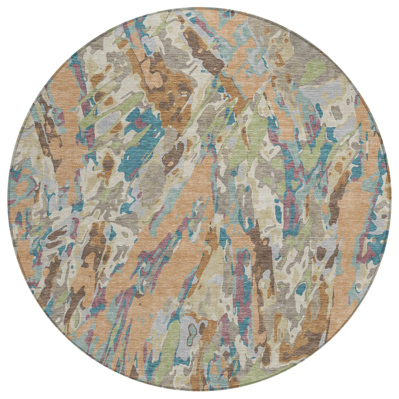8' Copper And Ivory Round Abstract Washable Indoor Outdoor Area Rug Homeroots Outdoor