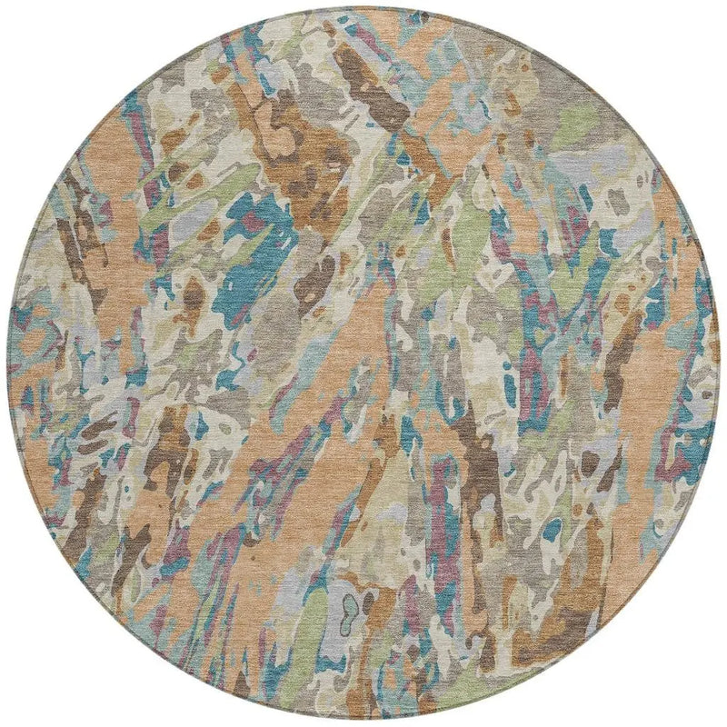 8' Copper And Ivory Round Abstract Washable Indoor Outdoor Area Rug Homeroots Outdoor