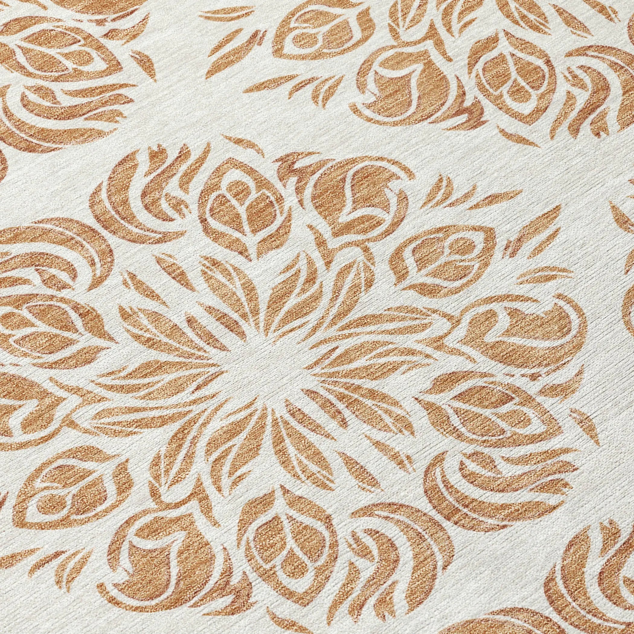 8' Copper And Ivory Round Damask Washable Indoor Outdoor Area Rug Homeroots Outdoor