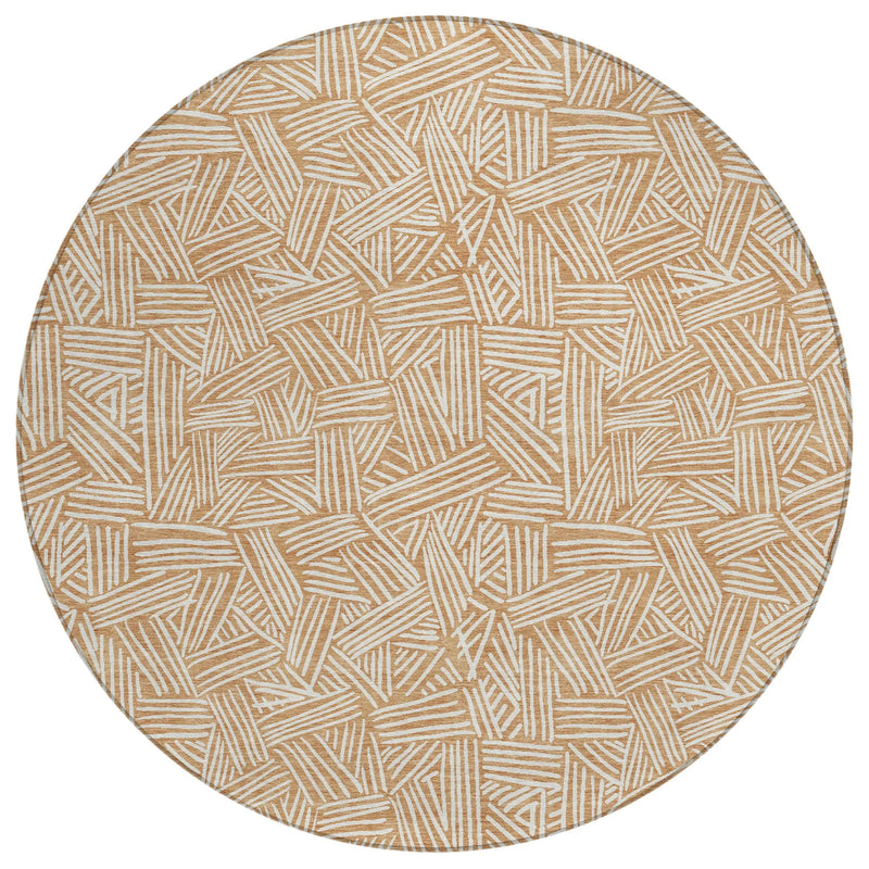8' Copper And Ivory Round Geometric Washable Indoor Outdoor Area Rug Homeroots Outdoor