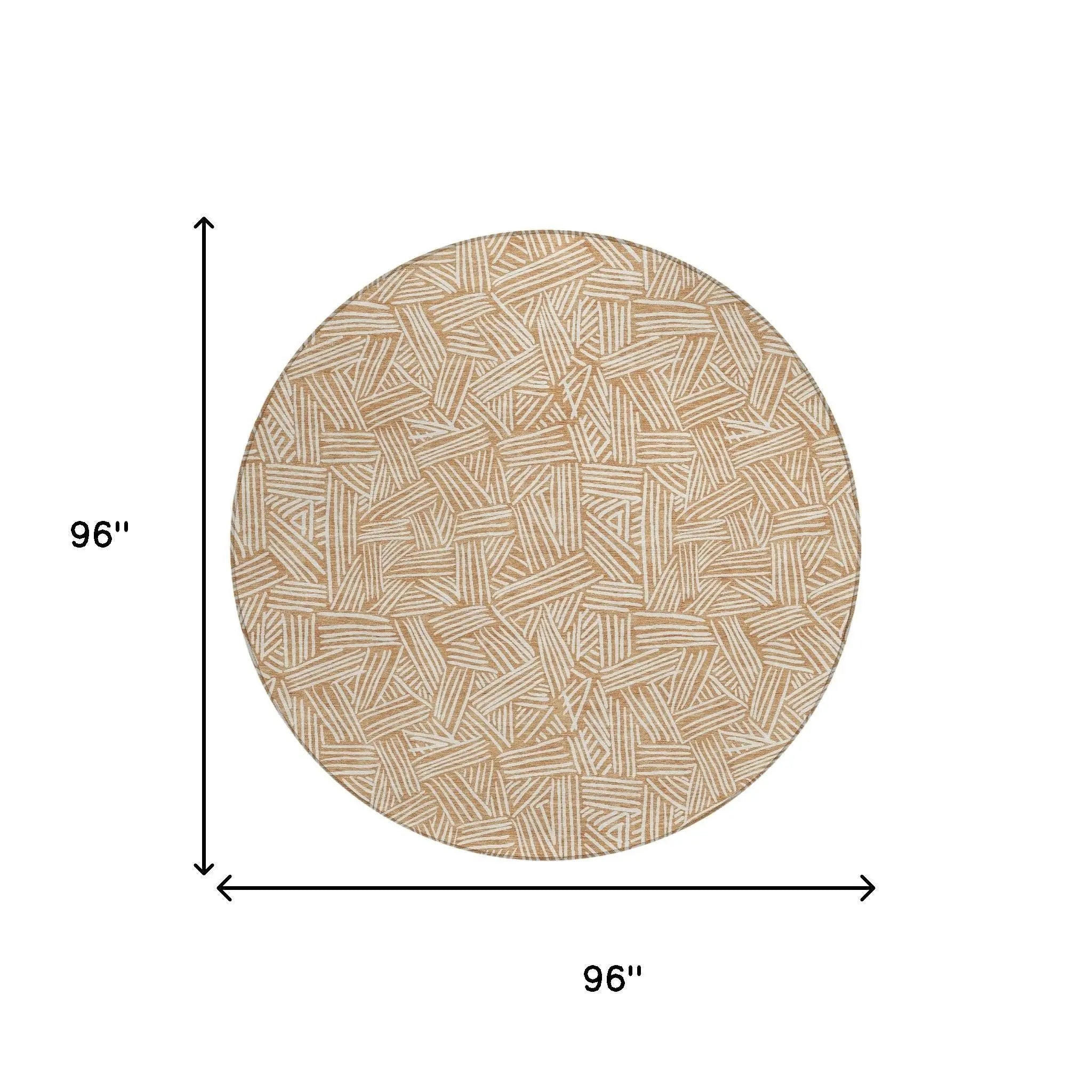 8' Copper And Ivory Round Geometric Washable Indoor Outdoor Area Rug Homeroots Outdoor