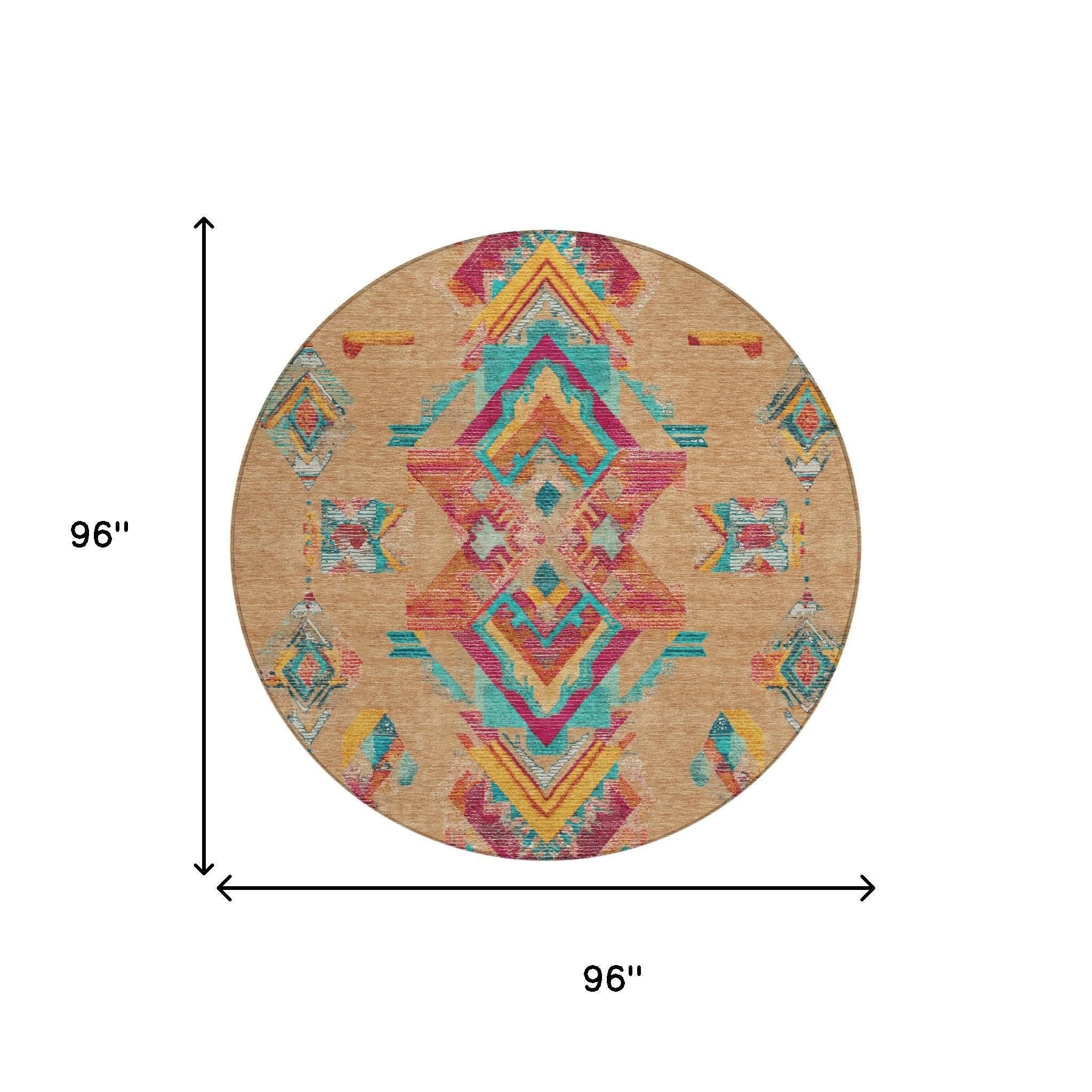 8' Copper And Ivory Round Tribal Washable Indoor Outdoor Area Rug Homeroots Outdoor