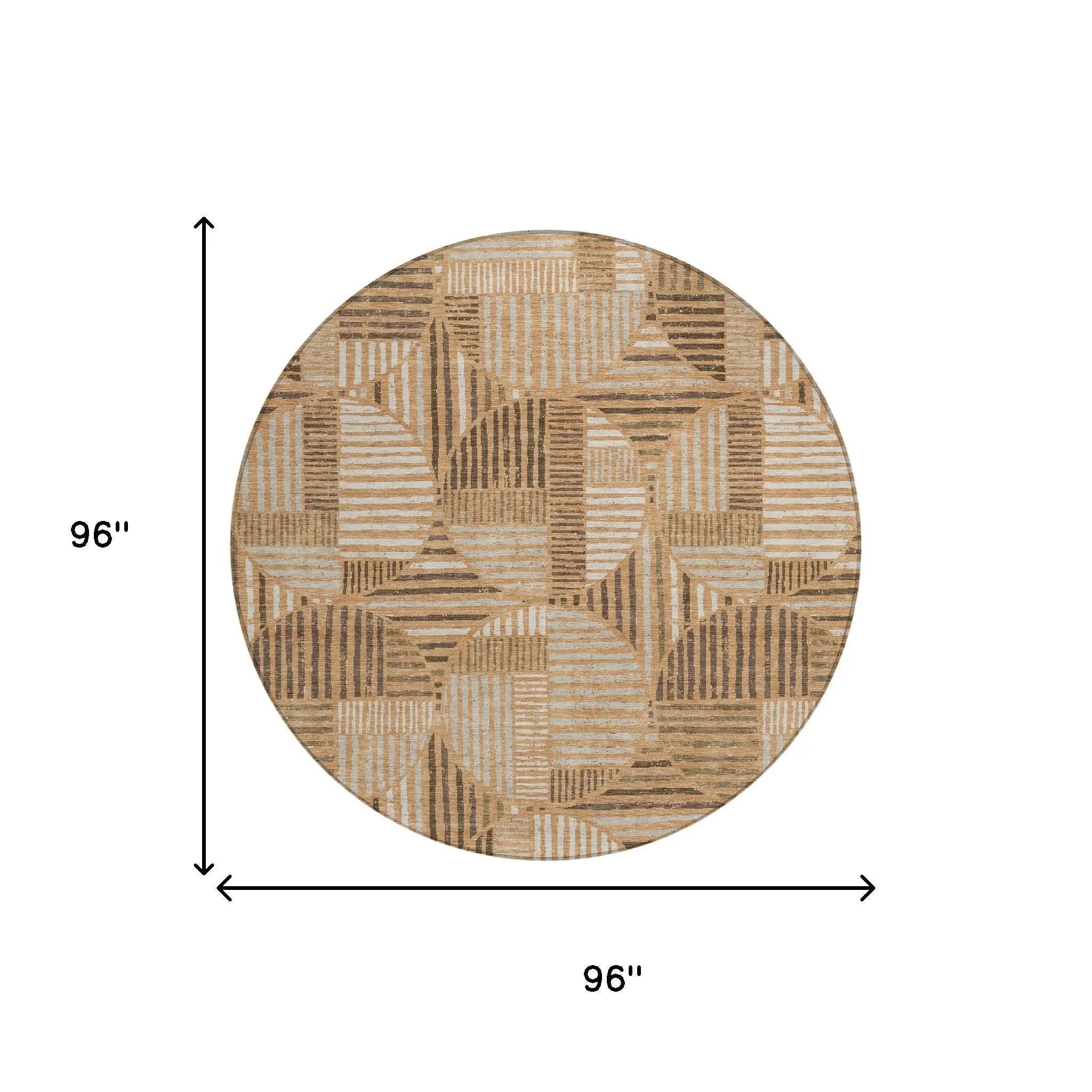 8' Copper And Khaki Round Geometric Washable Indoor Outdoor Area Rug Homeroots Outdoor
