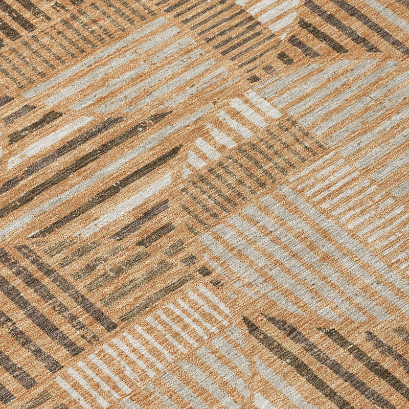 8' Copper And Khaki Round Geometric Washable Indoor Outdoor Area Rug Homeroots Outdoor