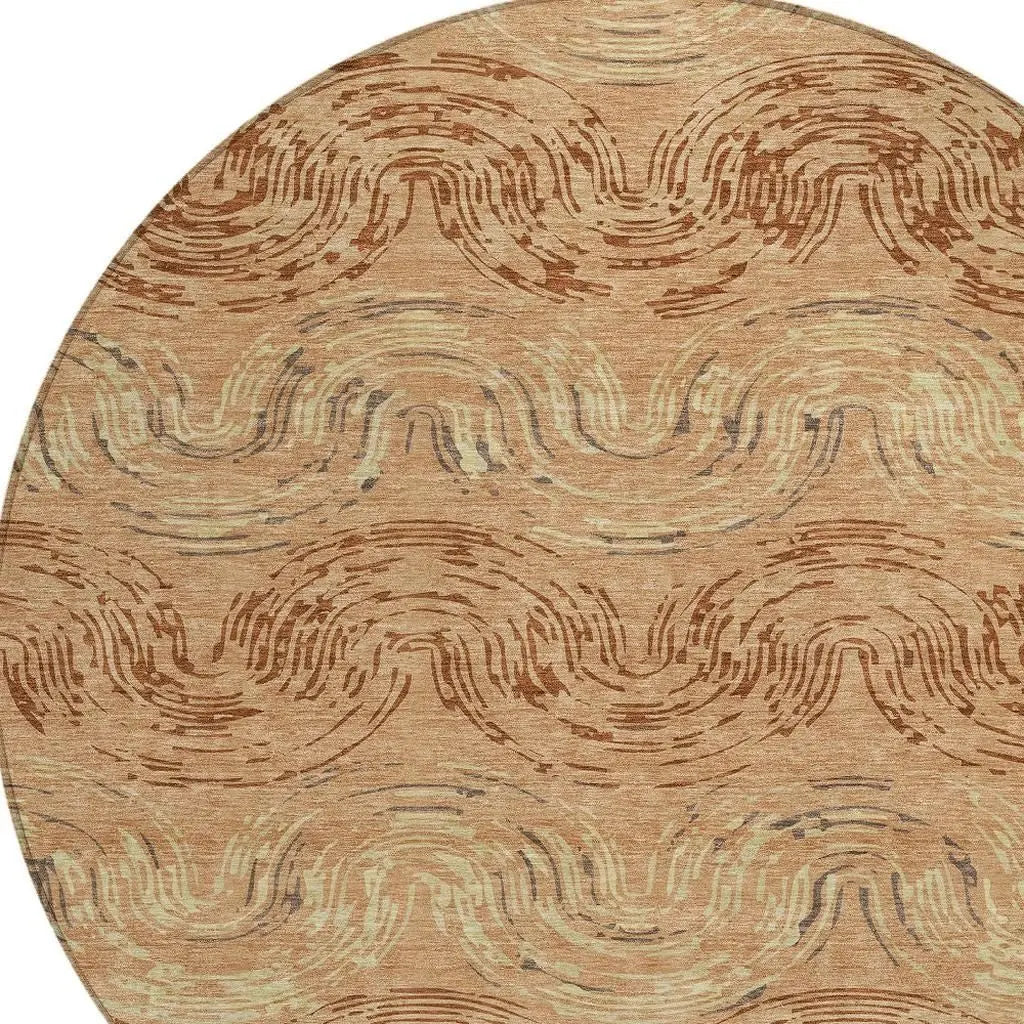 8' Copper And Orange Round Abstract Washable Indoor Outdoor Area Rug Homeroots Outdoor